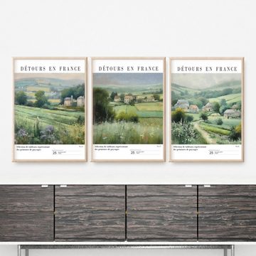 homestyle-accessoires Poster Bilder 3er Set Wandbilder FRANKREICH LANDSCHAFT DIN A4 ODER DIN A3, Ohne Bilderrahmen