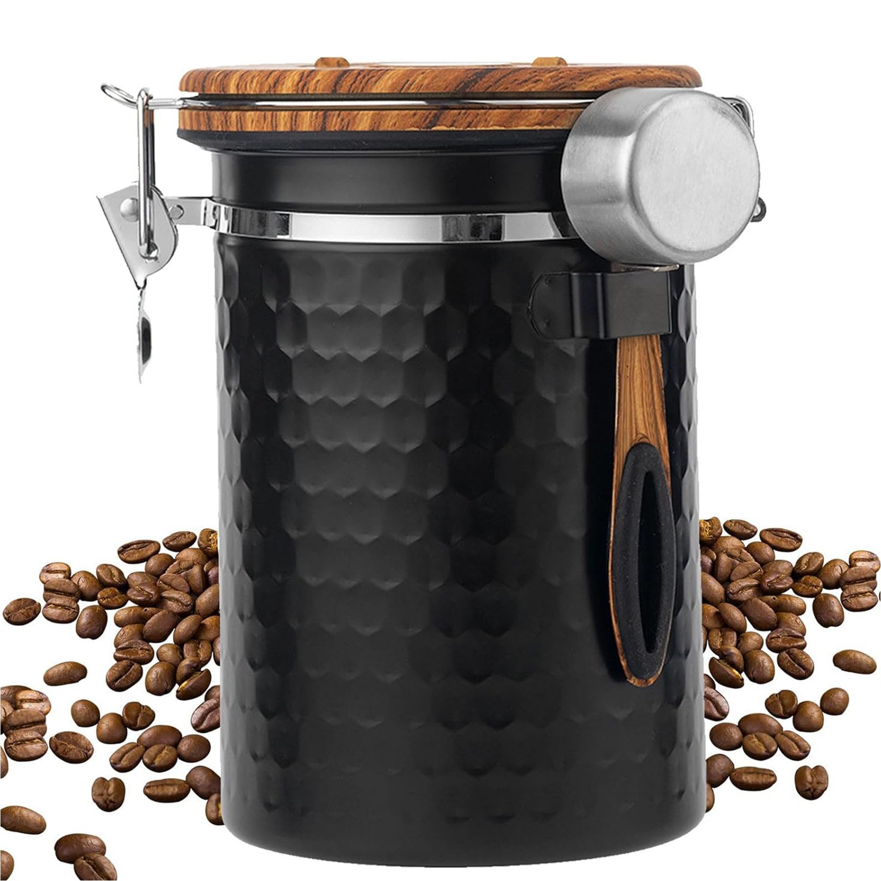 Mutig Kaffeedose Luftdichte Edelstahl Kaffeedose, 1,8 L Vakuum KaffeebohnenbehäLter, (Mit EdelstahllöFfel Und Zeiterfassungsaufbewahrung, für Tee NüSse Kakao LäNger Und Frisch Bleiben)