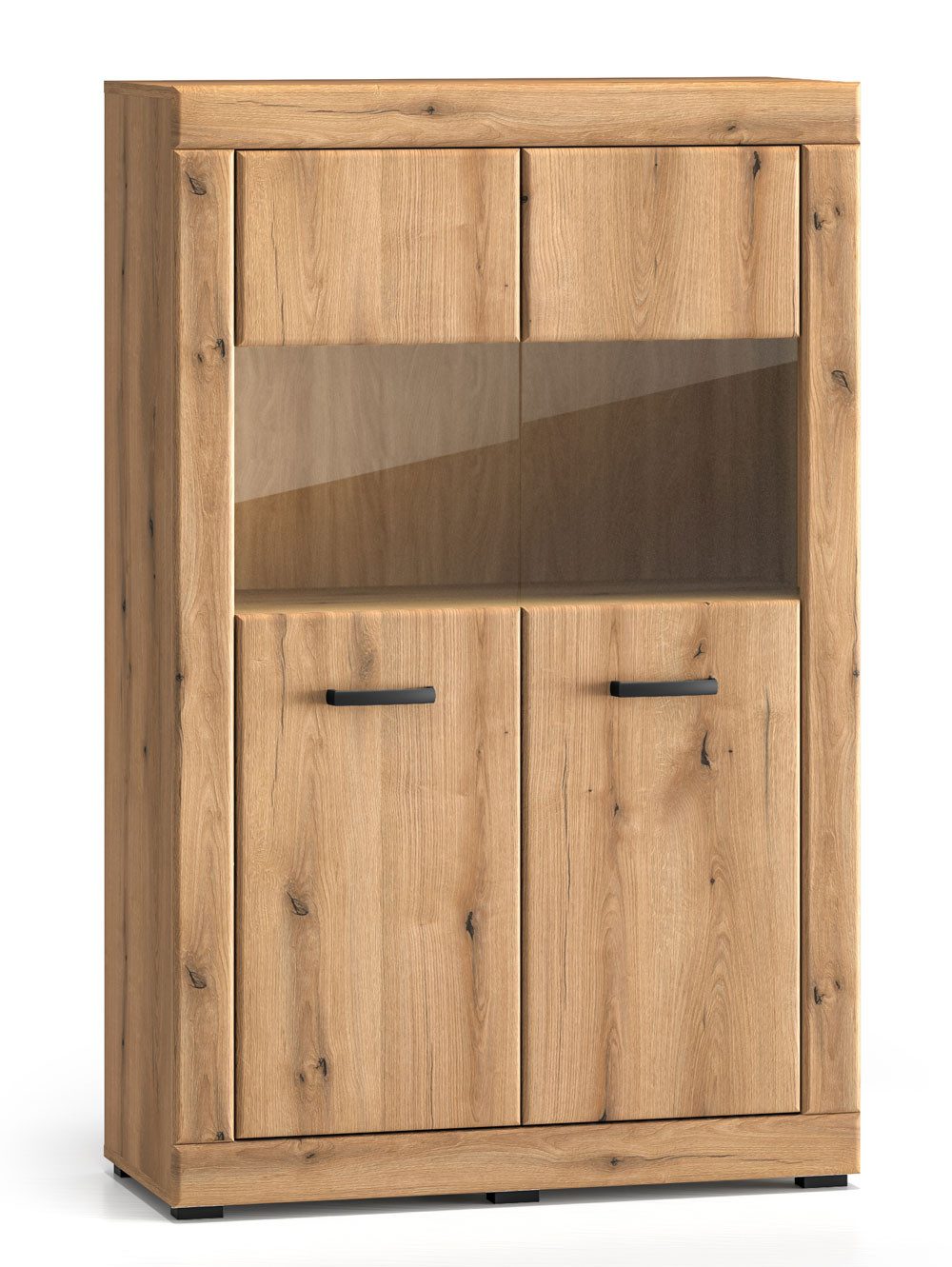 Feldmann-Wohnen Vitrine Dora (mit Türen, mit Einlegeböden, mit Glaseinsatz, 1-St., moderne Optik, Breite 92cm, ohne Beleuchtung, Front MDF) Evoke Eiche Breite 92cm, ohne Beleuchtung
