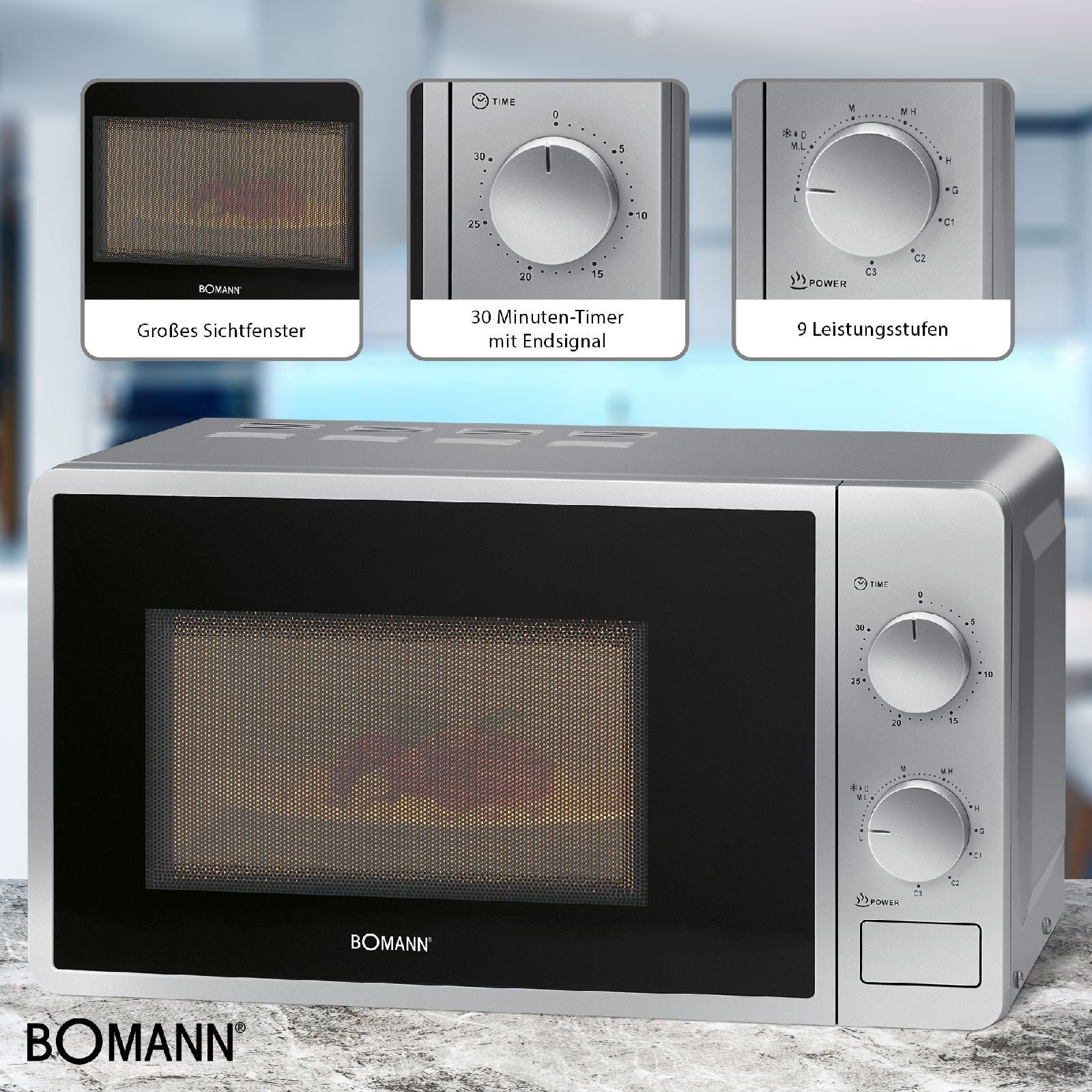 2-in-1 W BOMANN Mikrowelle 20L 6015 Mikrowelle 800 silber BOMANN Timer Grill MWG