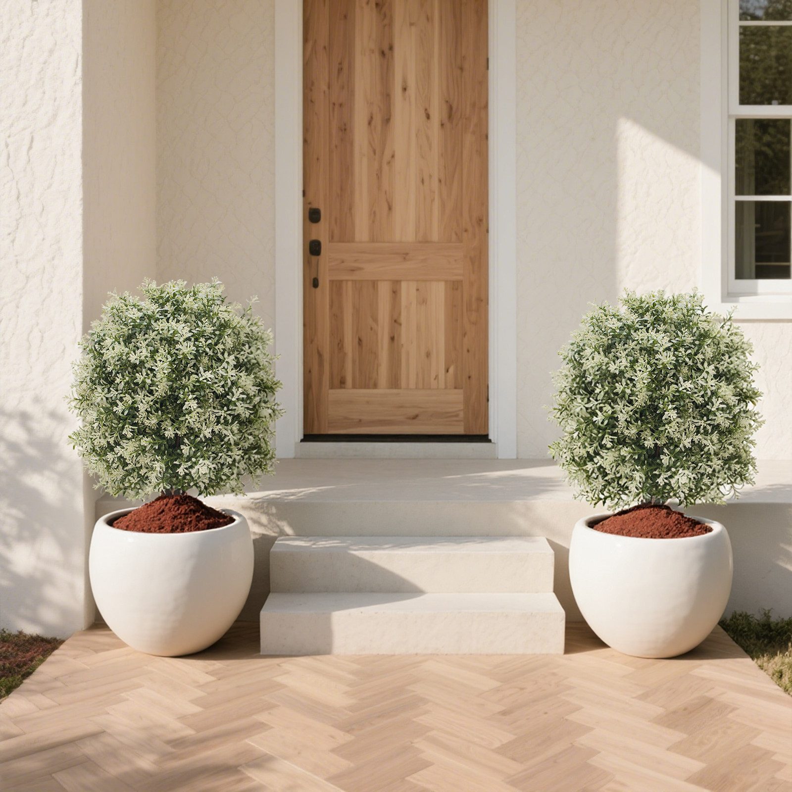 Kunstbaum 2 PCS Künstliche Boxwood Topiary Ball mit Boden Einsätze, GarveeMore