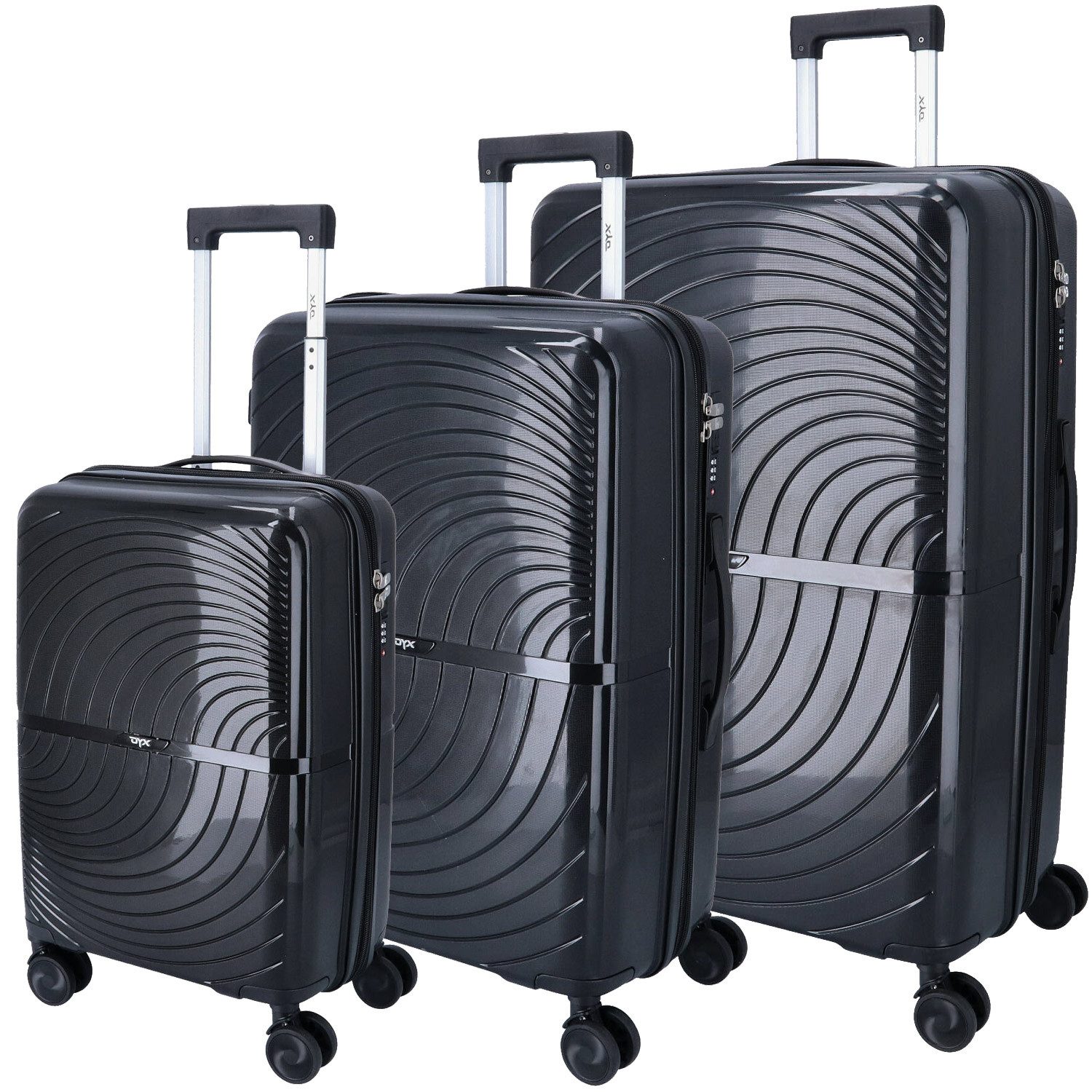DYX Koffer DYX 4 Rollen Trolley 3er Set S/M/L Paris schwarz, 4 Rollen Rollen