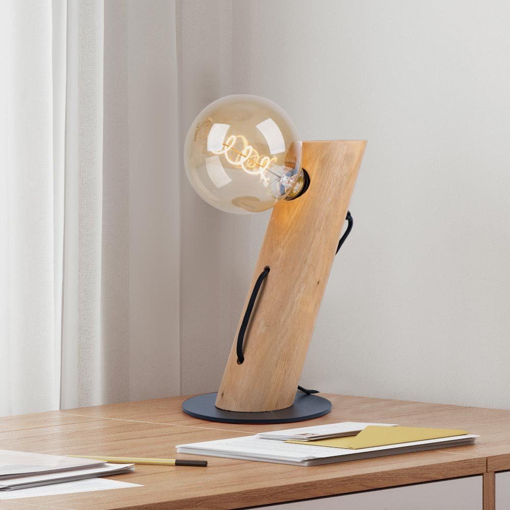 etc-shop Schreibtischlampe, nicht Holzleuchte inklusive, Leuchtmittel Nachttischleuchten Wohnzimmer Tischlampe