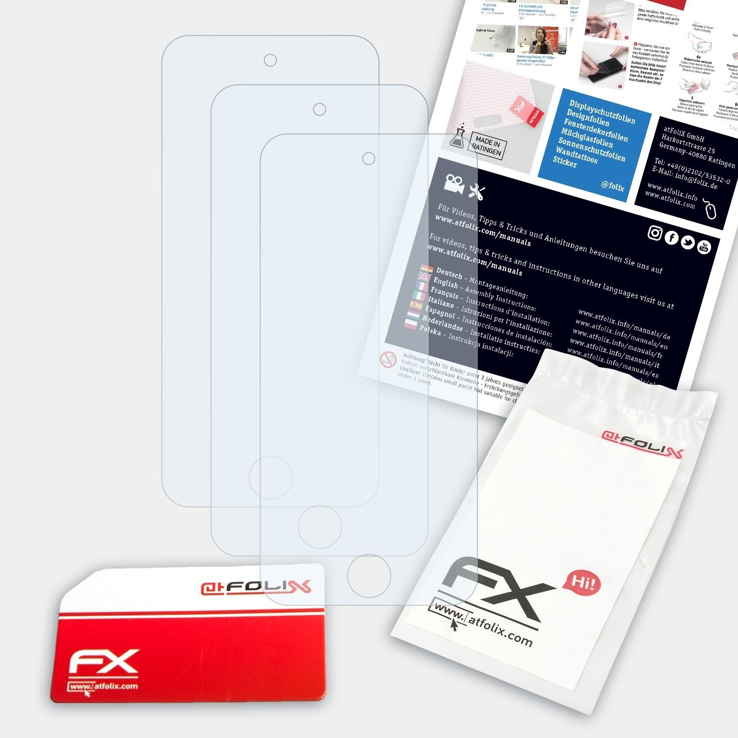 atFoliX Schutzfolie Displayschutz für Apple iPod touch 7G, (3 Folien),  Ultraklar und hartbeschichtet