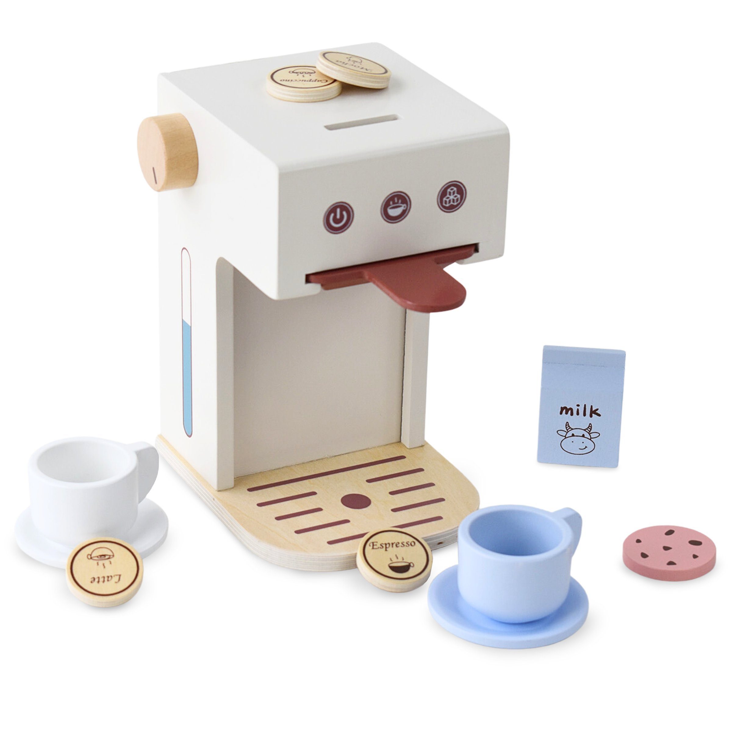 Kinder-Küchenset Spiel-Kaffeemaschine aus Holz mit Kaffeepads