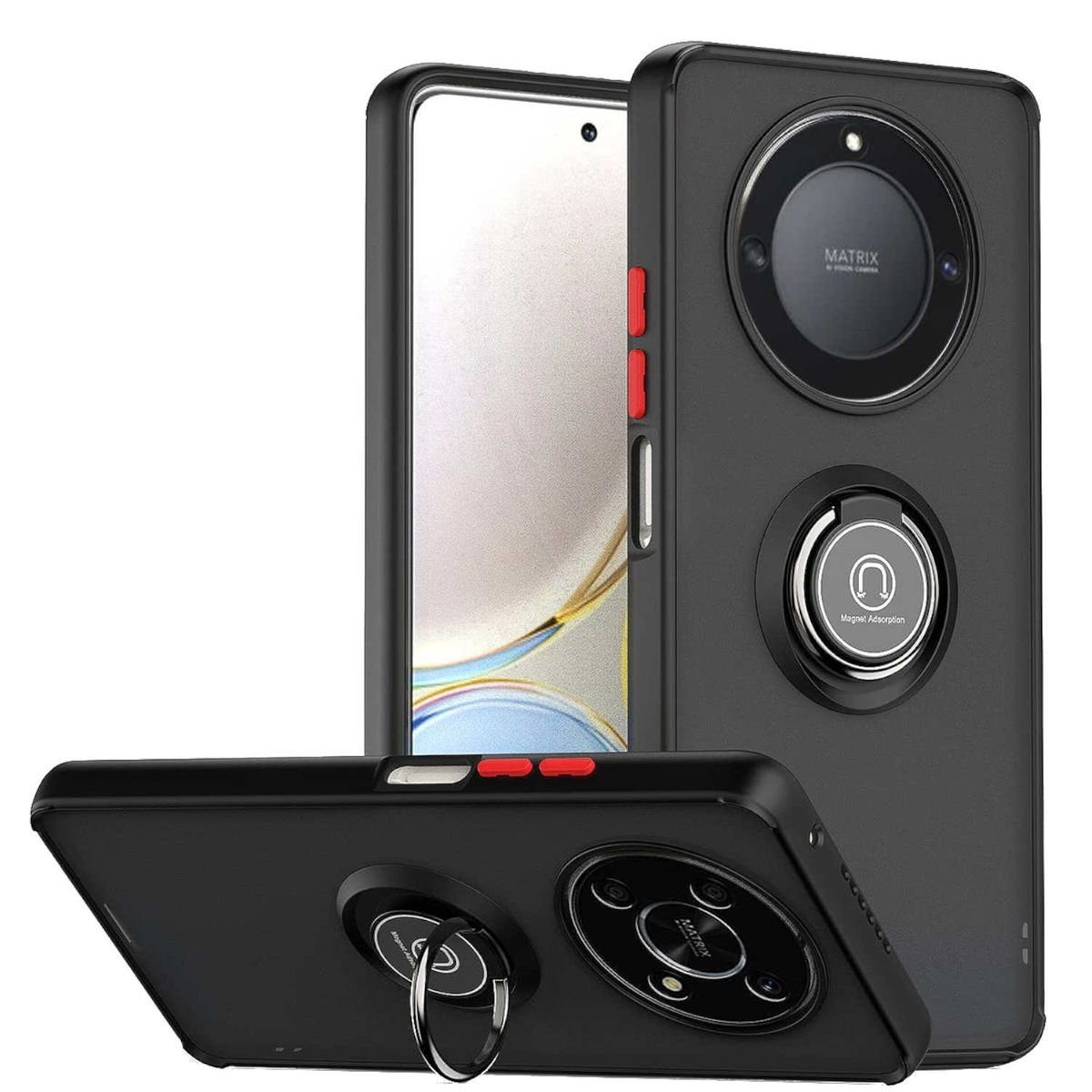 Wigento Handyhülle Für Honor Magic 5 Lite TPU / PC Design Ring Magnet Cover Handy Tasche