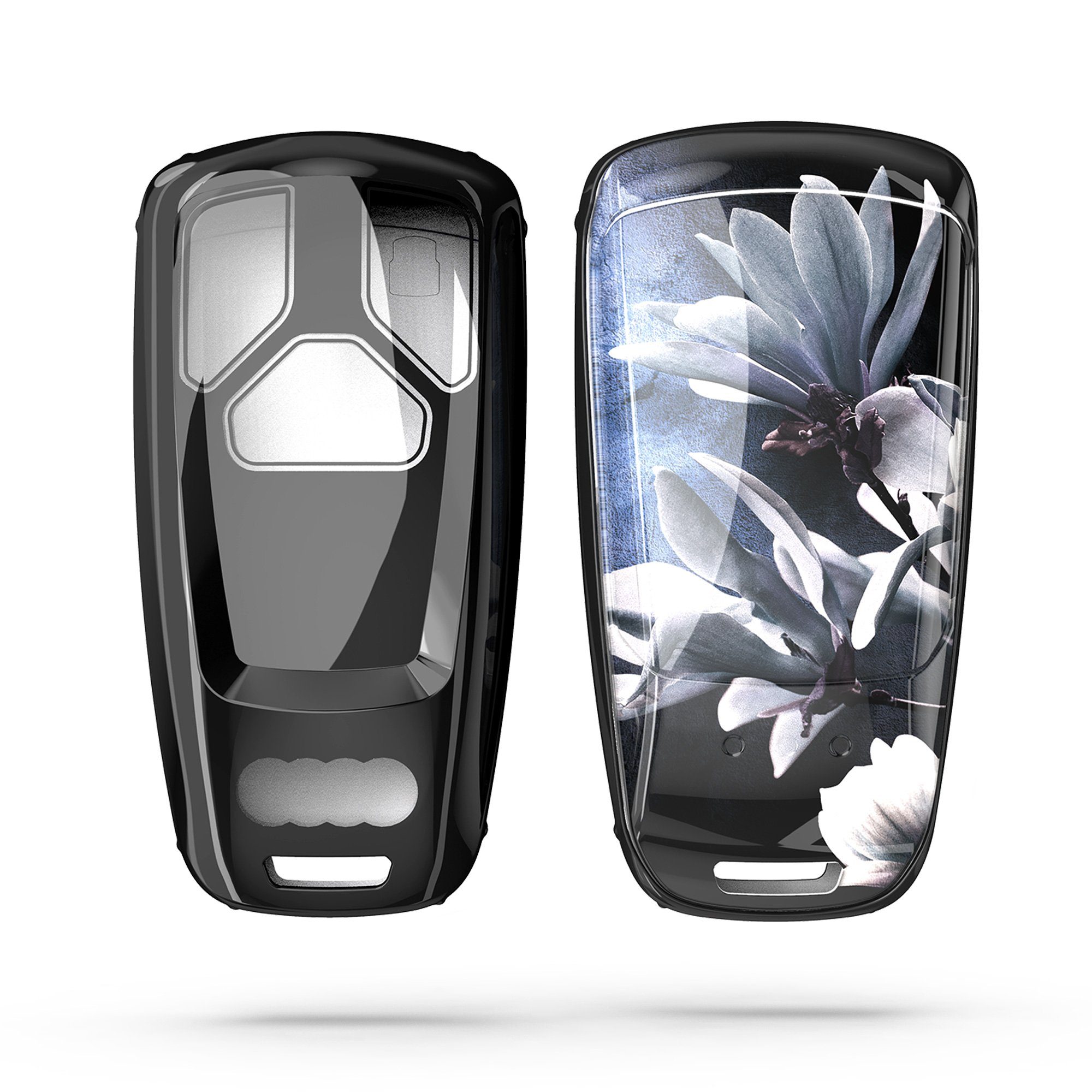 kwmobile Schlüsseltasche Autoschlüssel Hülle für Audi, TPU Fullbody Schlüsselhülle Cover Schutzhülle Magnolien Marmor Design | Schlüsseltaschen