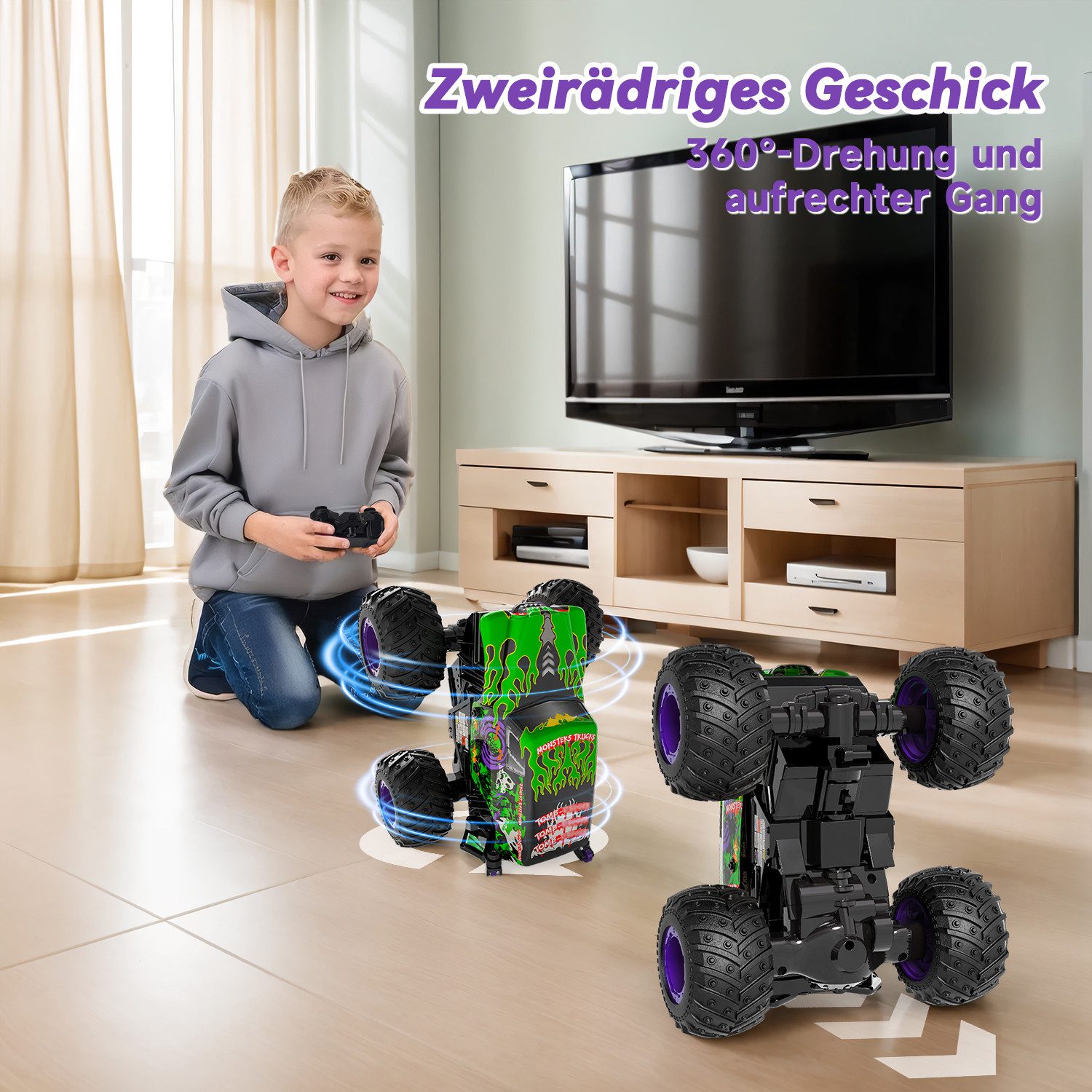Esun RC-Auto Monstertruck Ferngesteuert, 20KM/H Tomb Digger Monster Truck mit Licht (1/20 RC Monstertruck mit 100MIN, Cool Geschenk 3 4 6 8 Jahre Junge), 1/20 RC Monstertruck mit 100MIN, Cool Geschenk 4WD