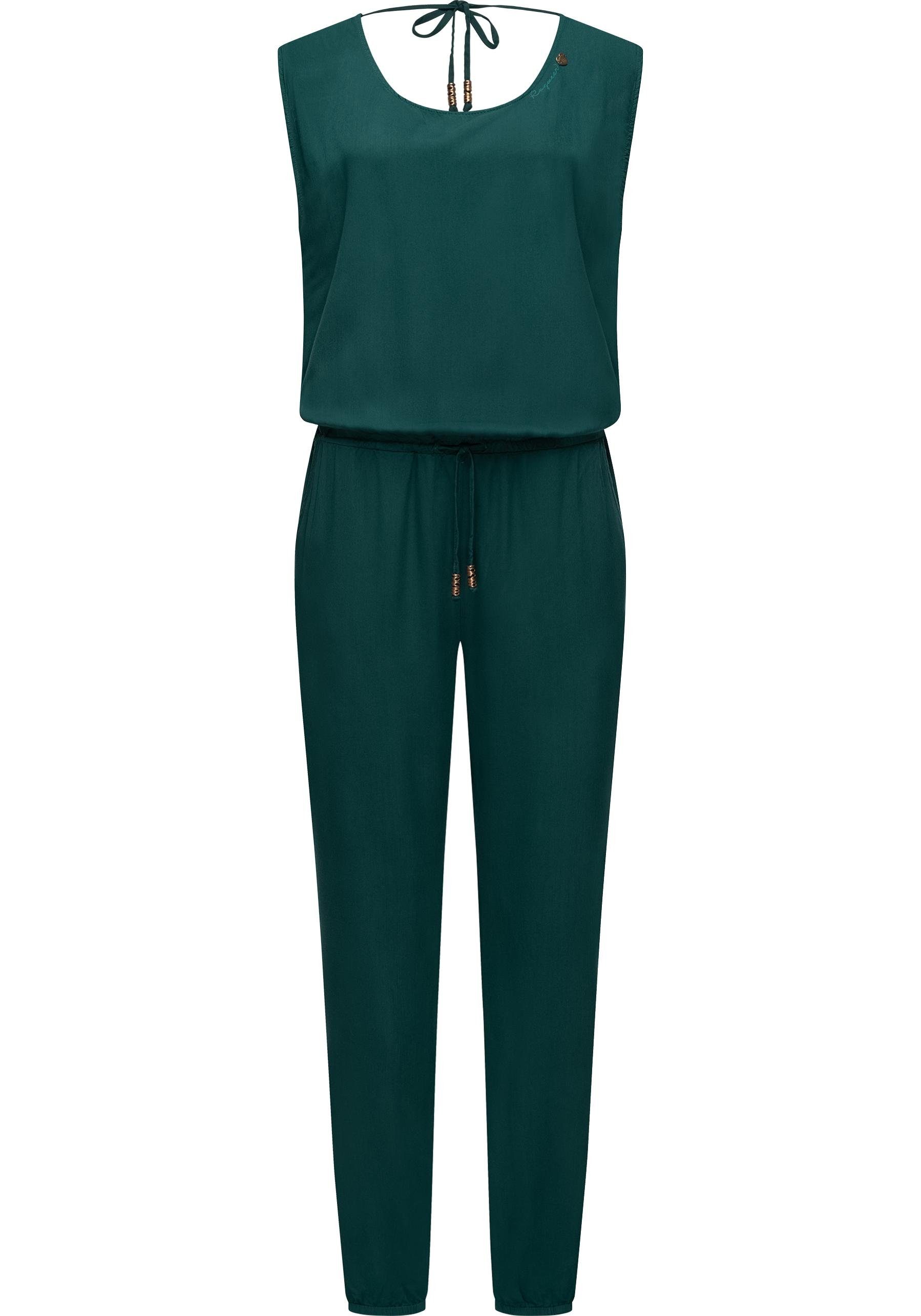 Ragwear Jumpsuit Noveel schicker, langer dunkelgrün Overall mit Bindeband Damen