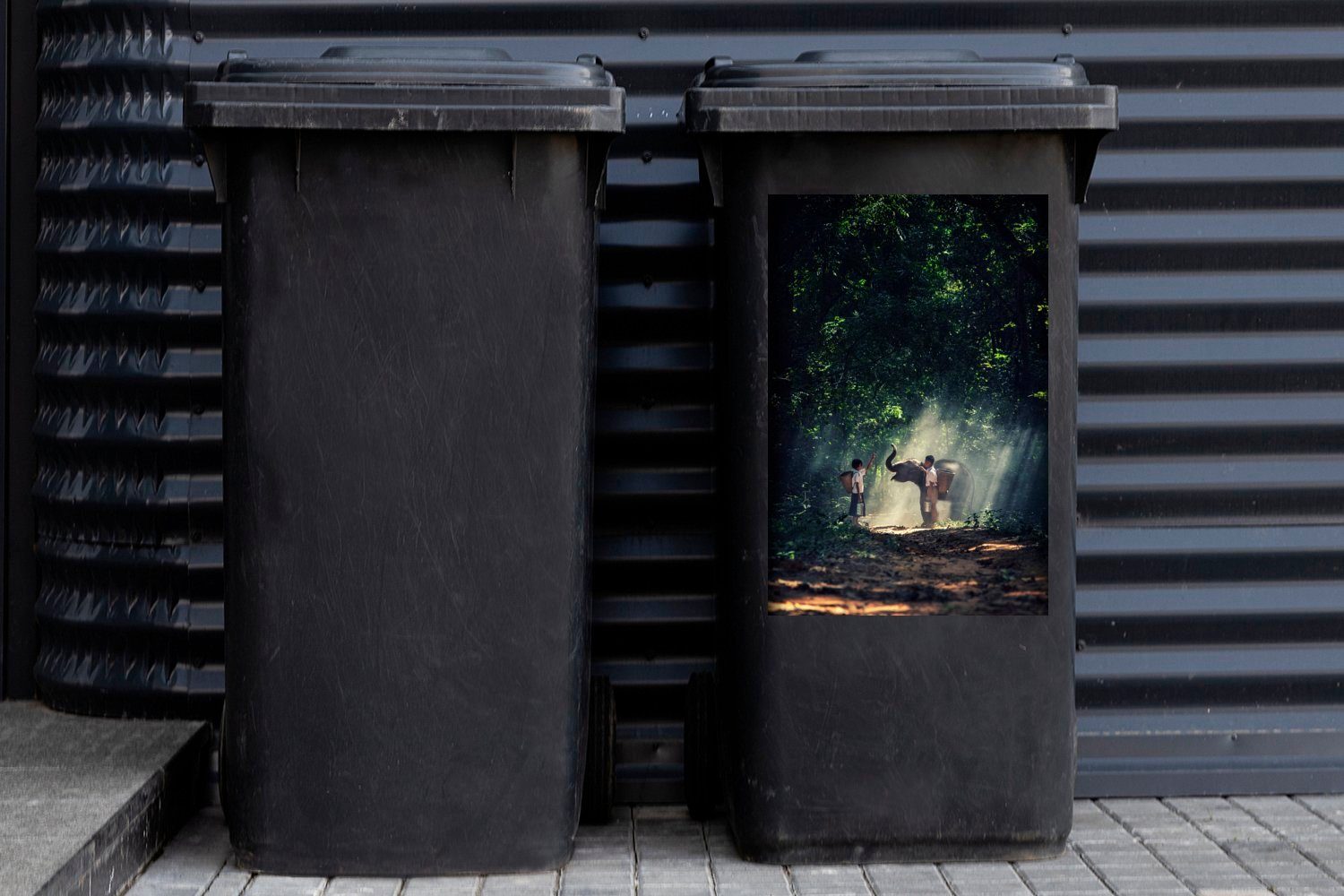 Sticker, Wald St), Mülltonne, (1 MuchoWow Elefant Abfalbehälter Mülleimer-aufkleber, - Kinder Wandsticker Container, -