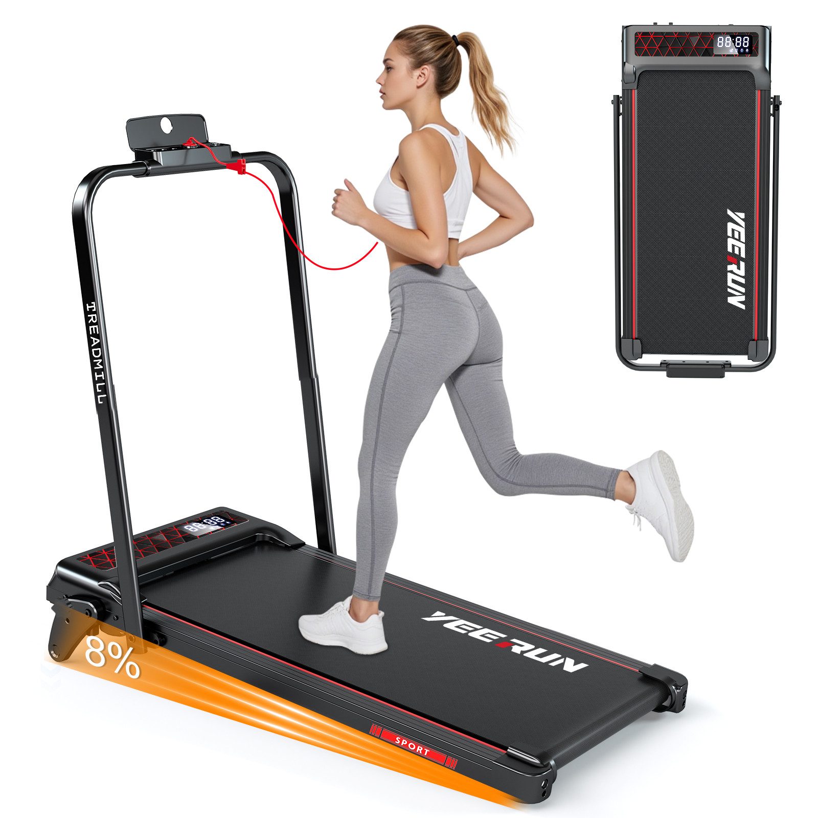 YEE RUN Laufband für Zuhause, 4 in 1, klappbar, 8 % Steigung, 2.5HP, 1-12 km/h