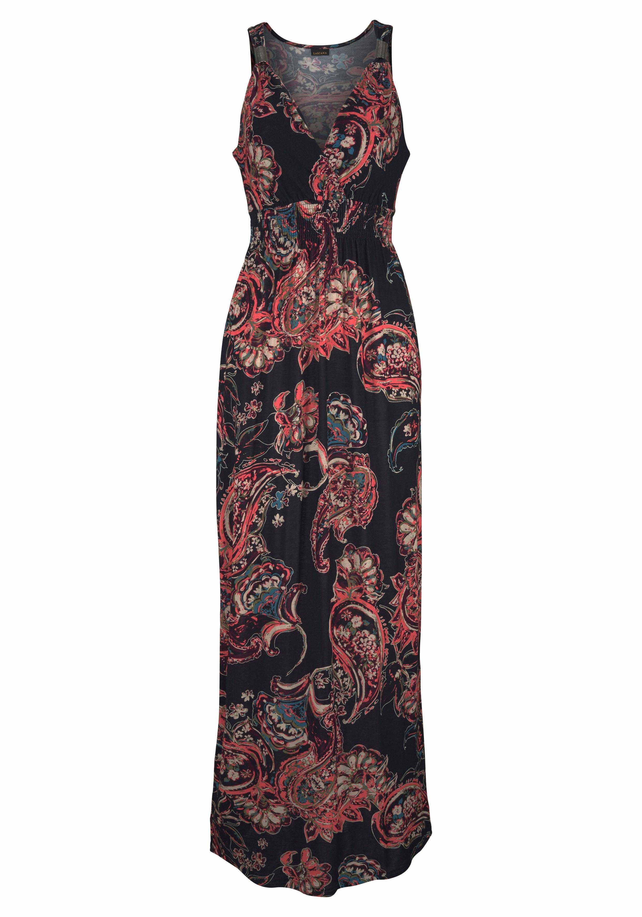 LASCANA Maxikleid mit Paisleydruck und verstellbarem Ausschnitt, Sommerklei günstig online kaufen