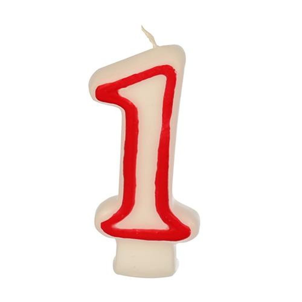 PAPSTAR Geburtstagskerze Zahlenkerze 7,3 cm weiss "1" mit rotem Rand