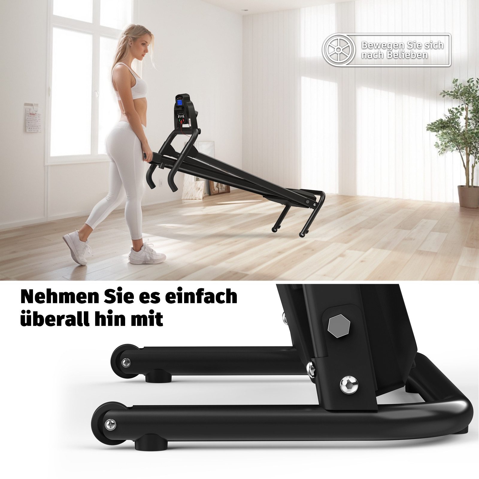 CARPAT SPORT Laufband 2-in-1 Laufband Klappbares Heimbüro Laufband mit Neigungsfunktion, 120 kg Tragkraft, 12+3 Programme, App-Steuerung, dreifache Dämpfung