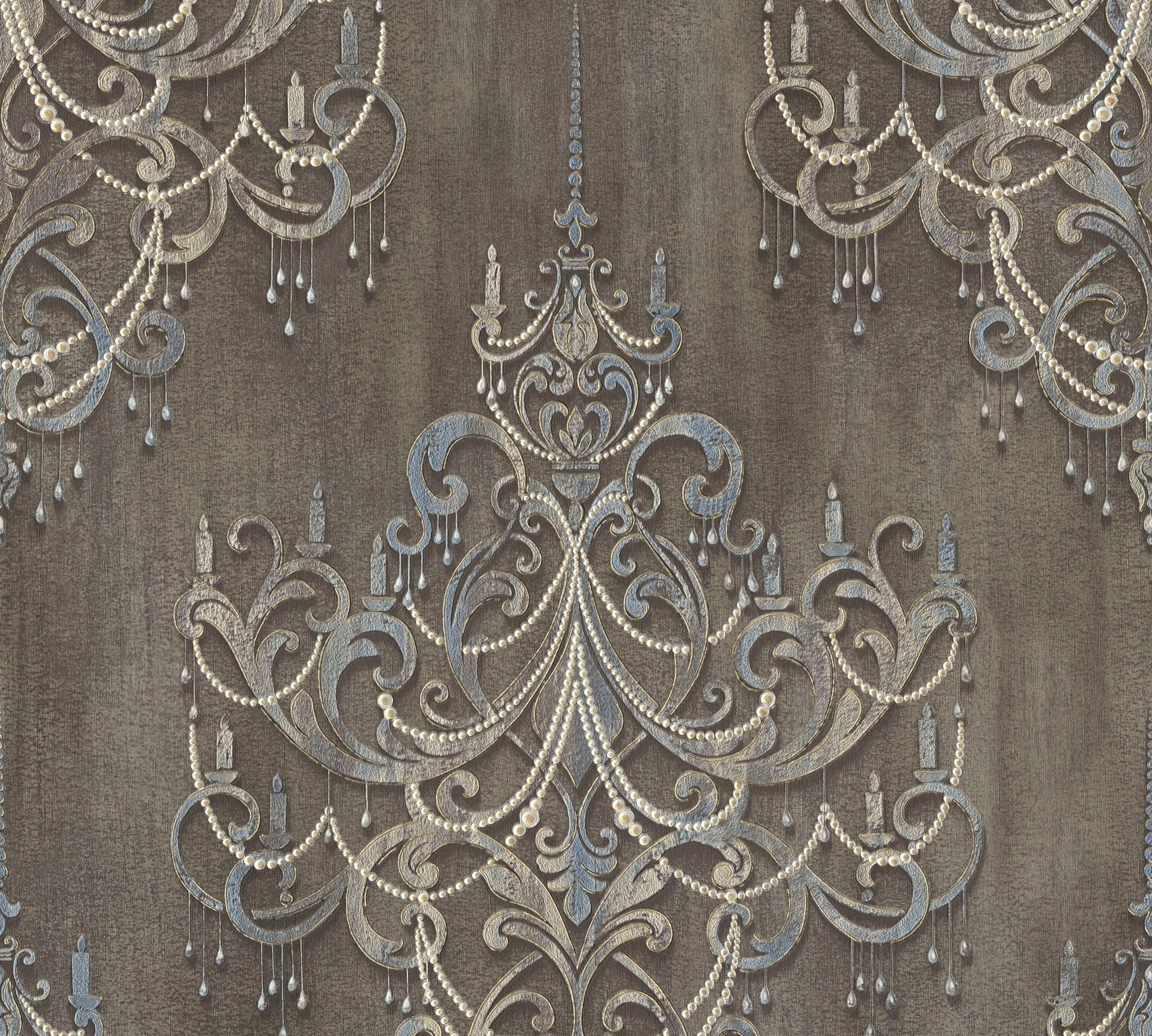 walls braun/blau Tapete Mata gemustert, strukturiert, Vliestapete Ornament ornamental, Barock, Hari, living Barock