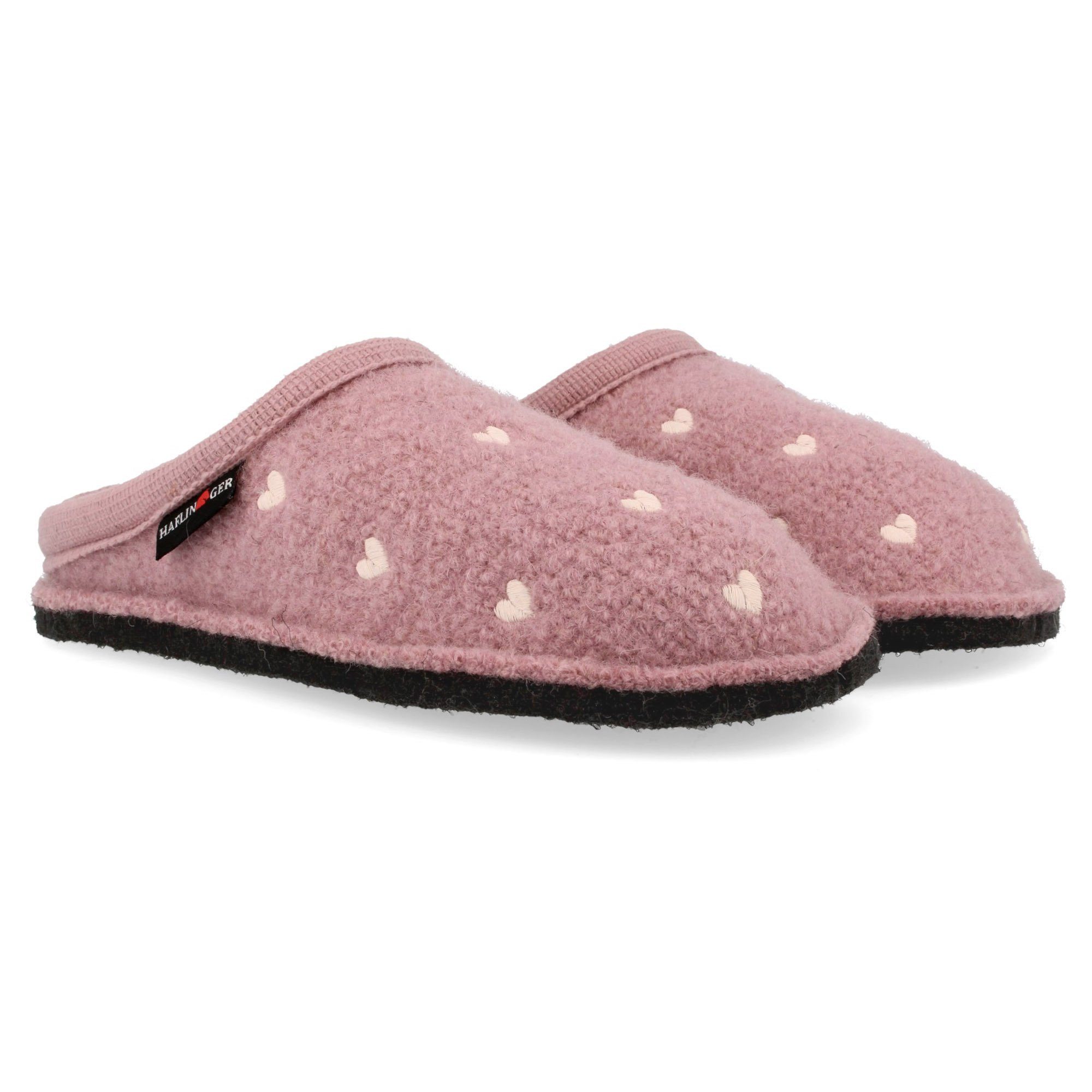 Haflinger Flair Valentine Pantoffeln aus gewalkter Wolle Herzmotiv Unisex Hausschuh – Bild 4 von 5