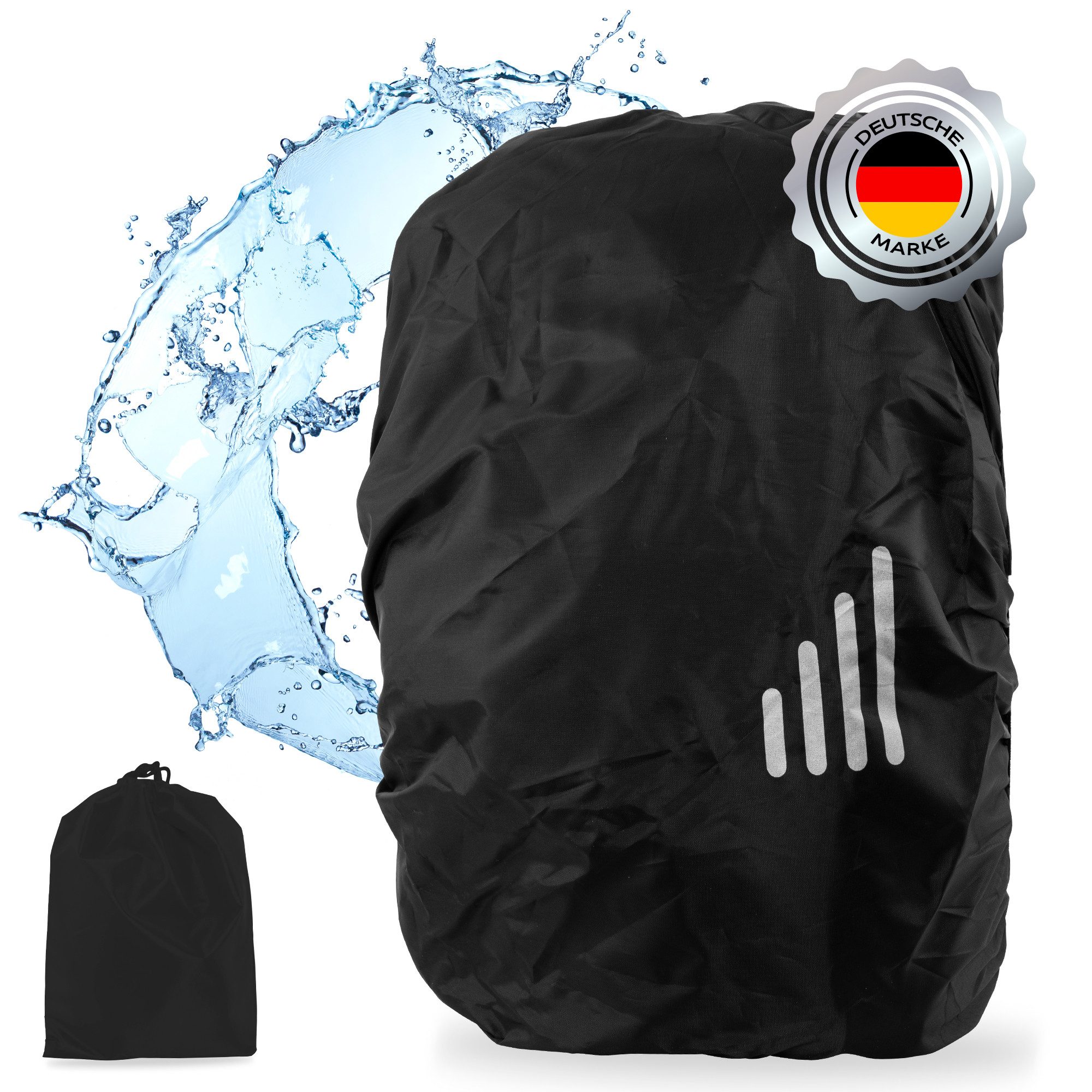 ECENCE Rucksack-Regenschutz 1x Regenschutz Rucksack 35-45L mit Schwarz