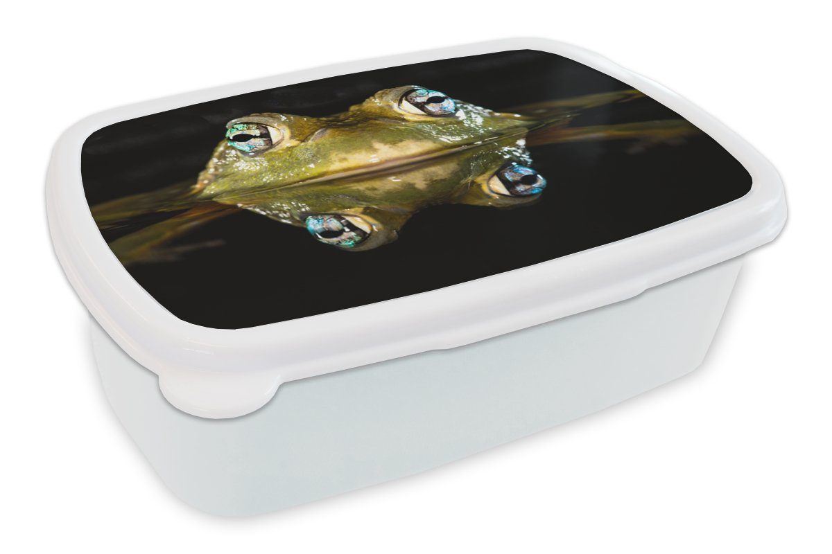 MuchoWow Lunchbox Frosch - Augen - Porträt, Kunststoff, (2-tlg), Brotbox für Kinder und Erwachsene, Brotdose, für Jungs und Mädchen weiß