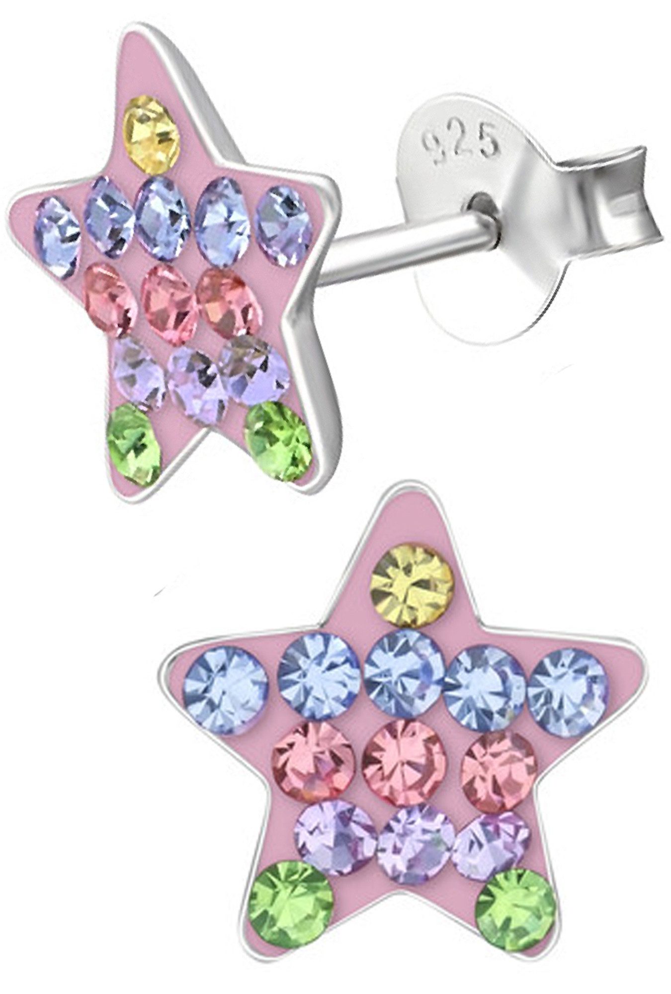 Paar Ohrstecker Kinder Mädchen 925 Silber Zirkonia Sterne Kinderohrringe