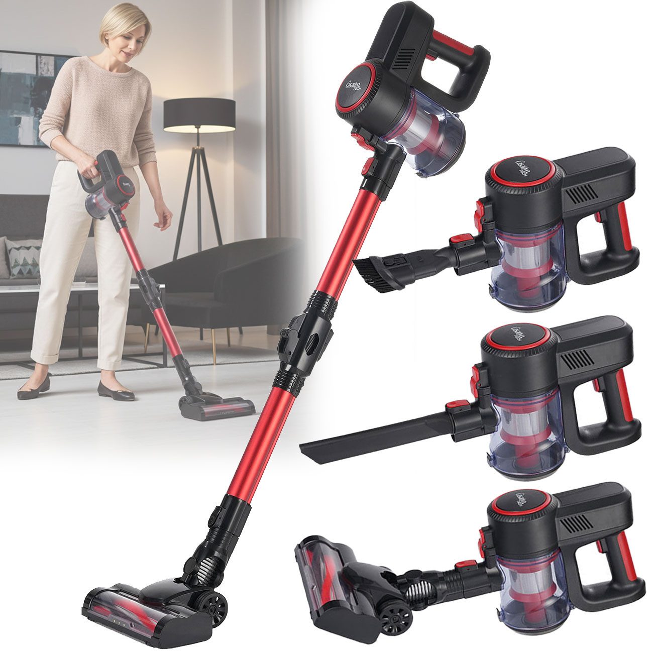 Casativo Akku-Handstaubsauger Bodensauger 2in1 mit Elektrobürste, 18 kPa Saugkraft, 150 W, beutellos, 2 Modi – Schmutz & Staub einfach verschwinden lassen