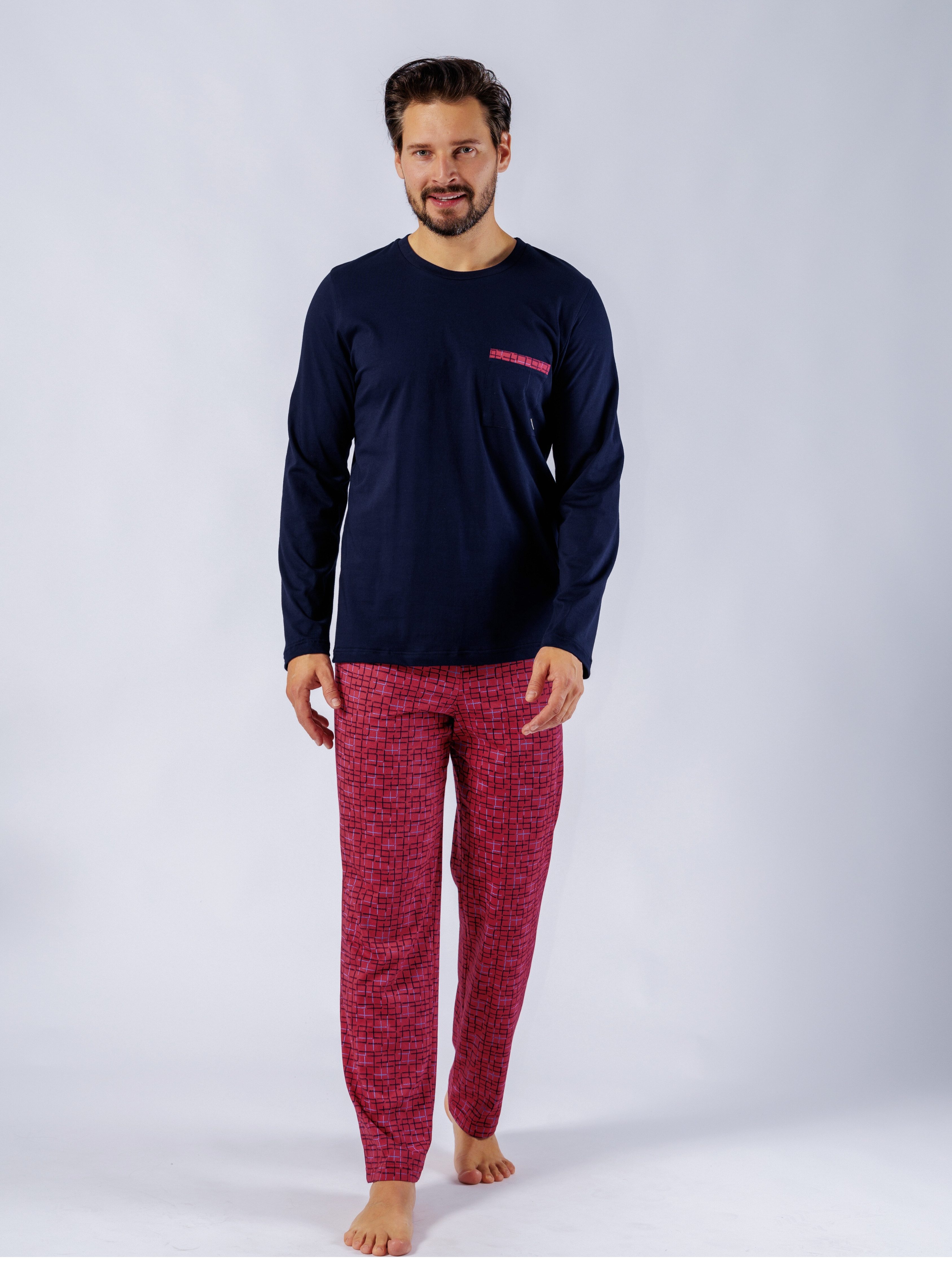 HOTBERG Pyjama Herren Schlafanzug lang aus Baumwolle (2 tlg) grafischer All günstig online kaufen