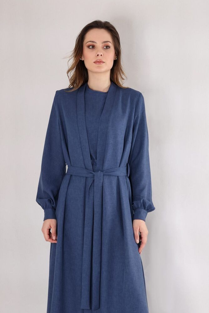 fashionshowcase Blusenkimono Langer Damen Cardigan in Leinenoptik mit Gürtel Langärmlig, Oversize Schnitt – Bild 2 von 5