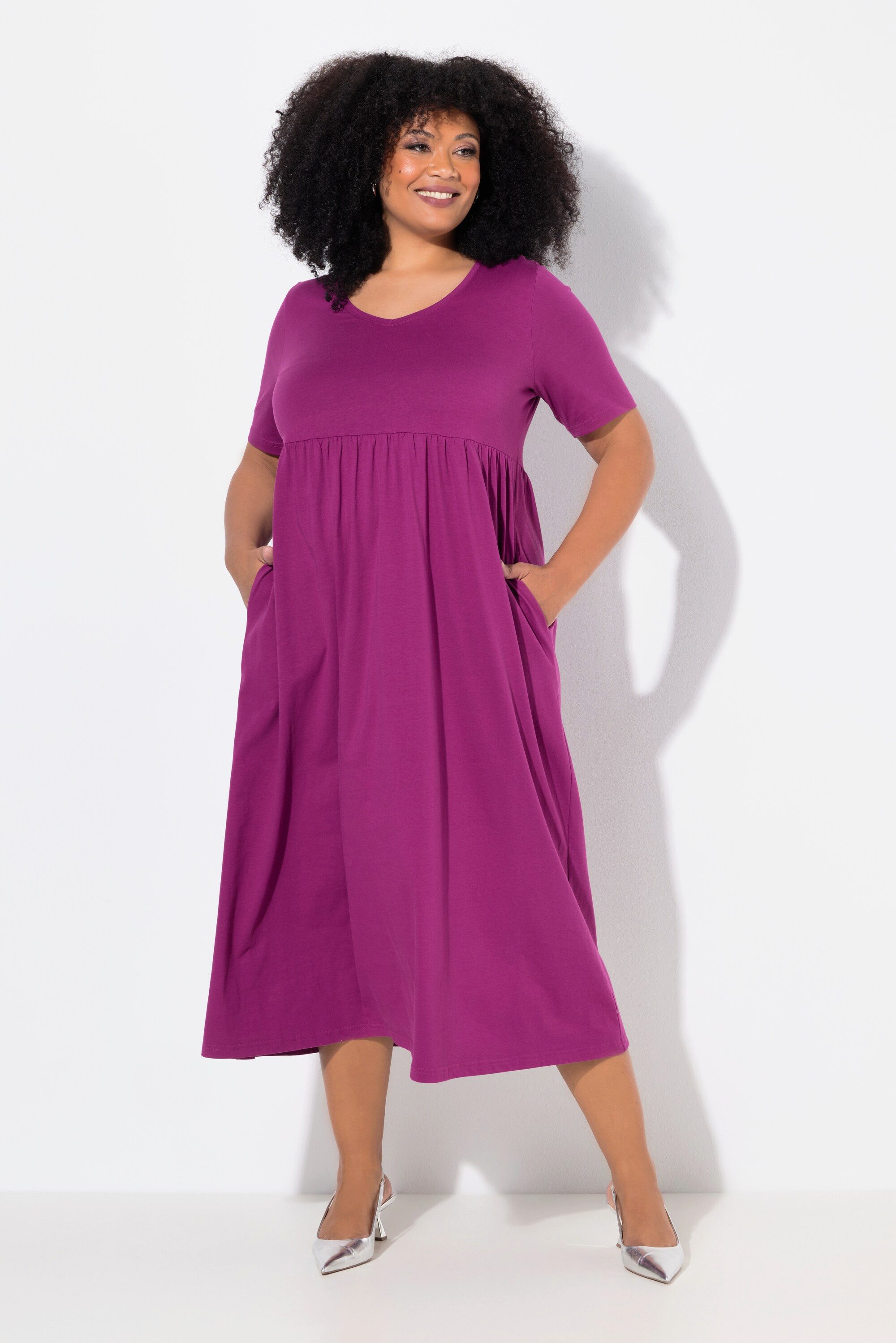 Ulla Popken Maxikleid Maxikleid A-Linie V-Ausschnitt günstig online kaufen
