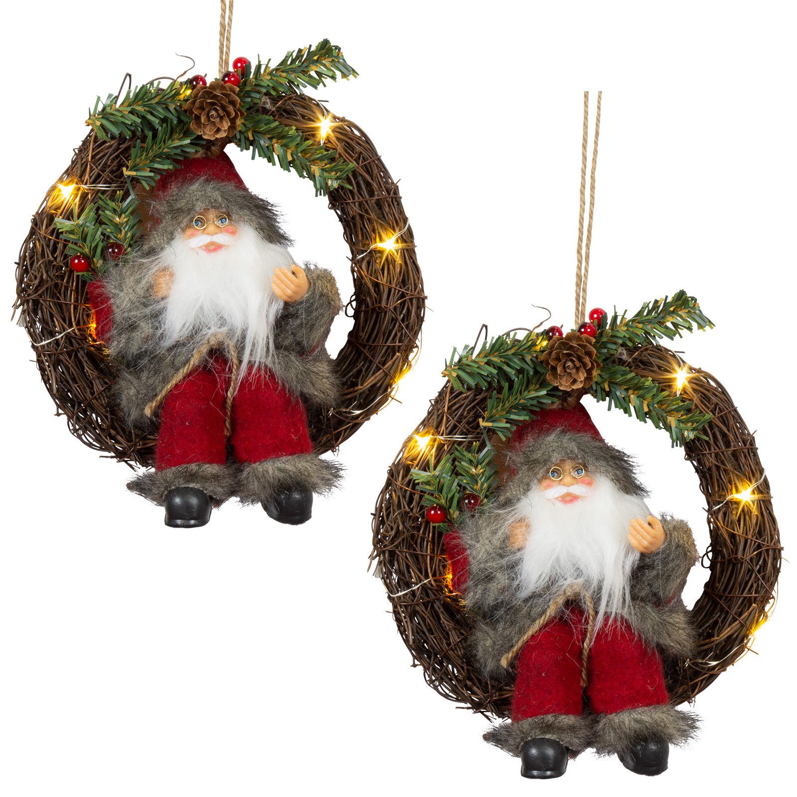 Weihnachtsmann im Kranz mit LED-Beleuchtung