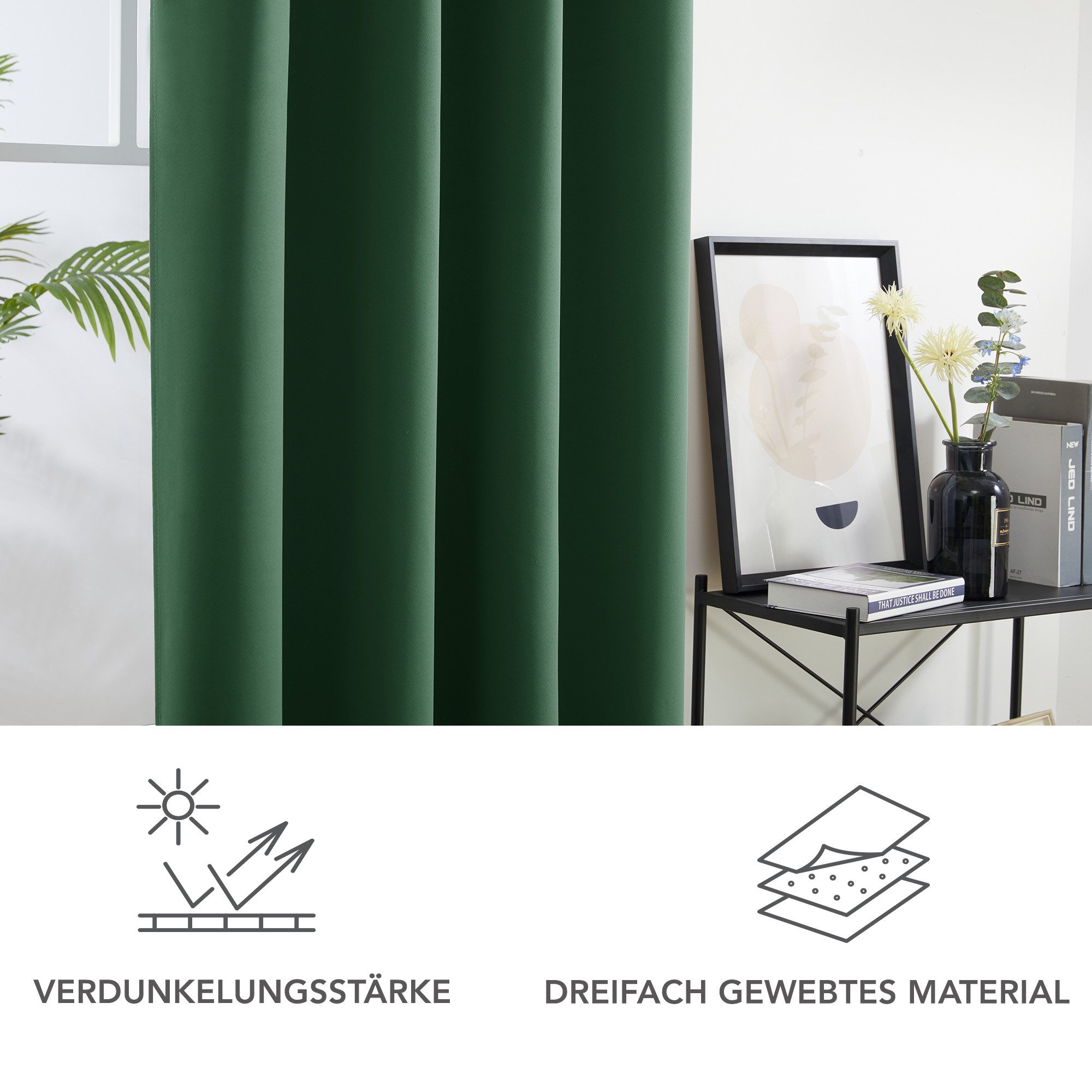 Deconovo Verdunkelungsvorhang Gardinen mit Ösen Blickdichte Vorhang Kälteschutz Schlafzimmer 2er Set, Blackout Curtain einfarbig Thermo Vorhang Verdunkelung Wär – Bild 4 von 5
