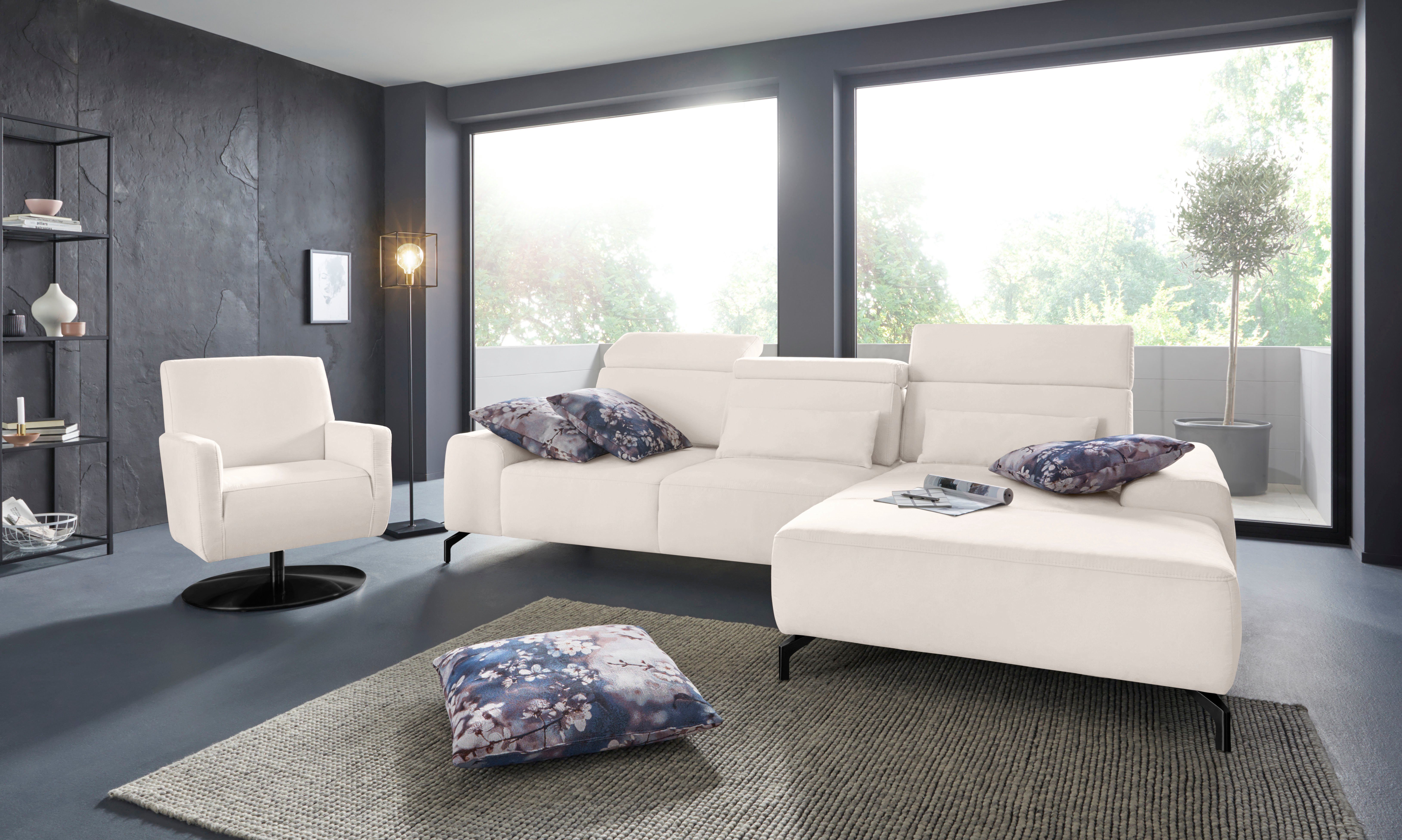 sit&more Ecksofa Gizeh L-Form, Fußhöhe 15 cm, inklusive Sitztiefenverstellung und Kopfteilverstellung