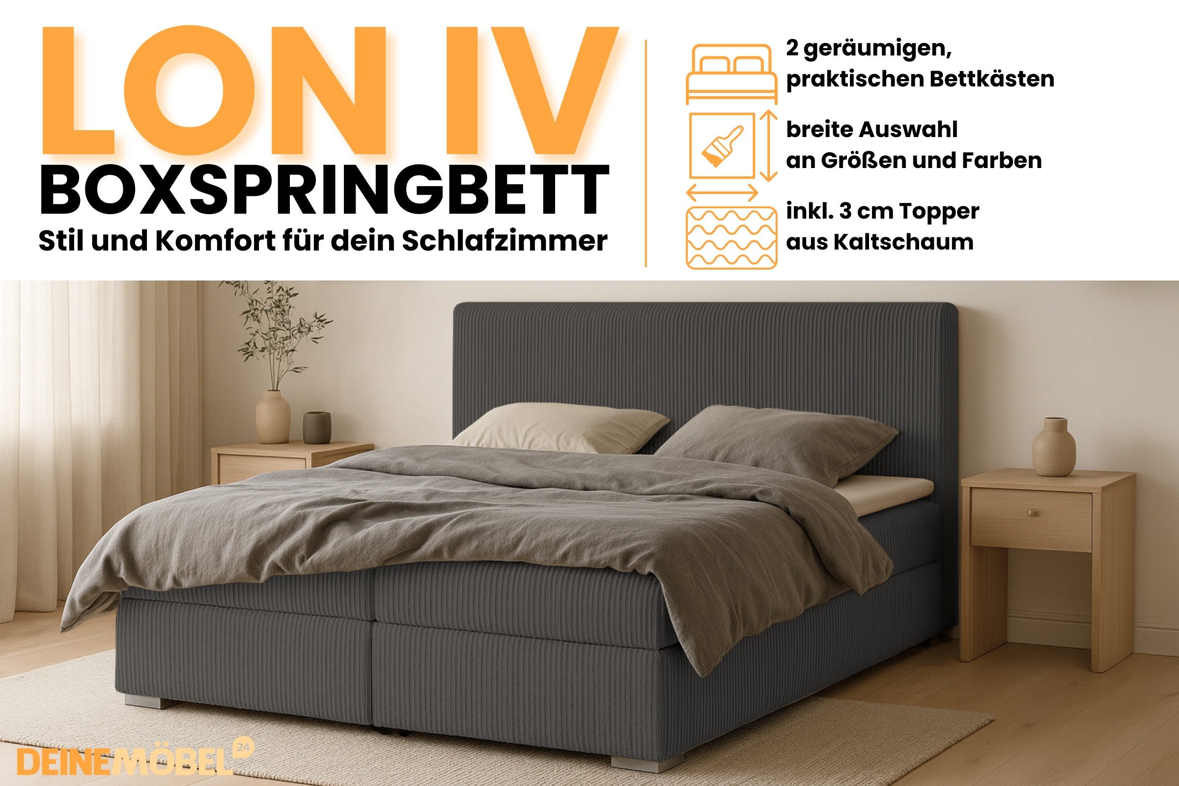 Deine Möbel 24 Boxspringbett LON IV Boxspring Komplettbett Polsterbett Bone günstig online kaufen