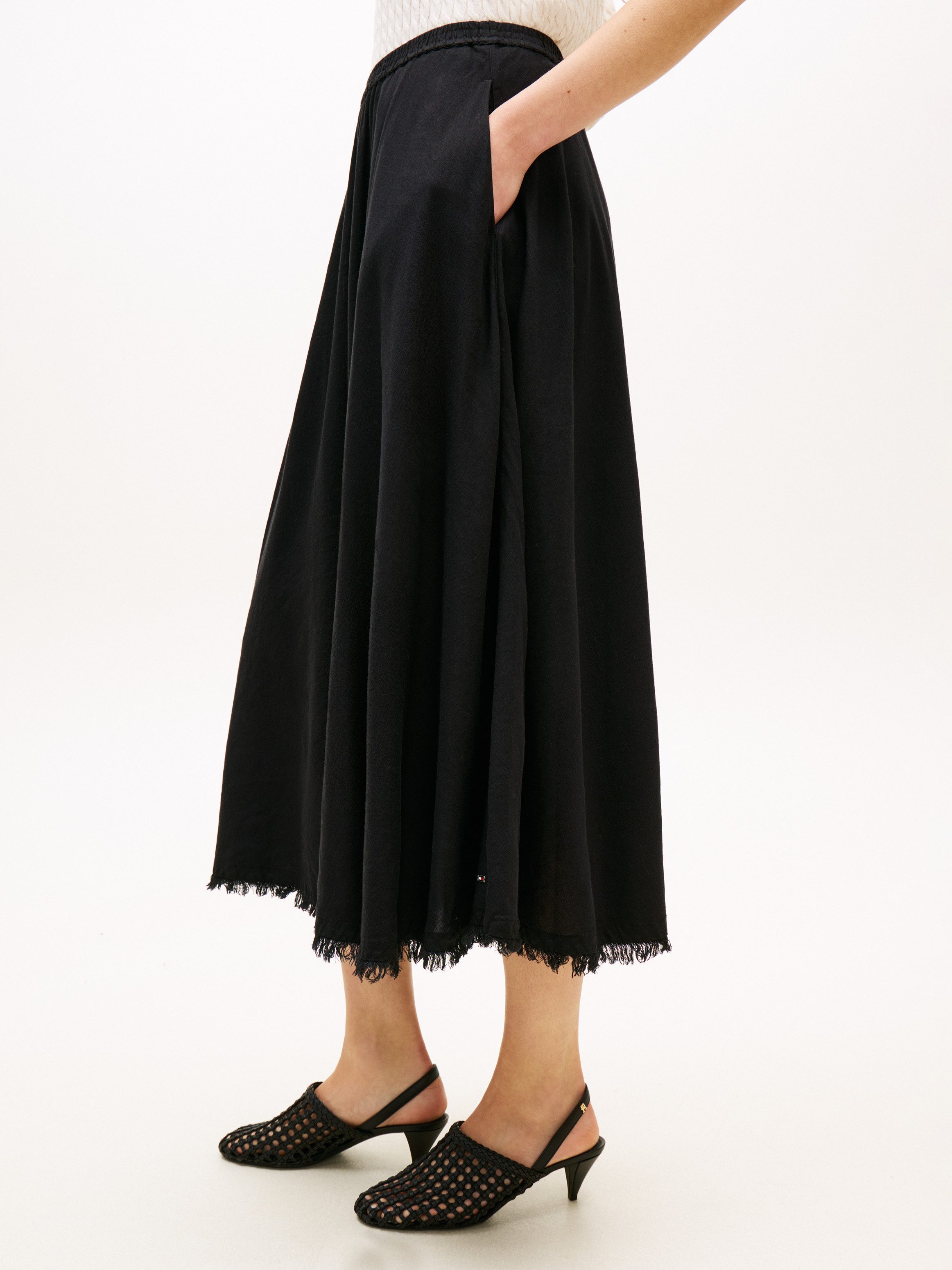 Tommy Hilfiger A-Linien-Rock VIS/LINEN VOLUME MIDI SKIRT Leinen-Mix mit feinen Falten, Relaxed Fit