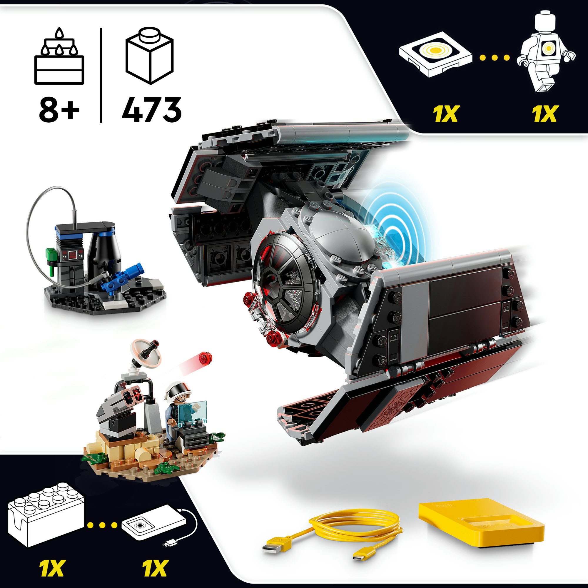 LEGO® SMART Play: Darth Vaders TIE Fighter (75421), LEGO Star Wars™ Konstruktionsspielsteine, (473 St), inklusive SMART Brick; mit Licht- und Soundeffekten