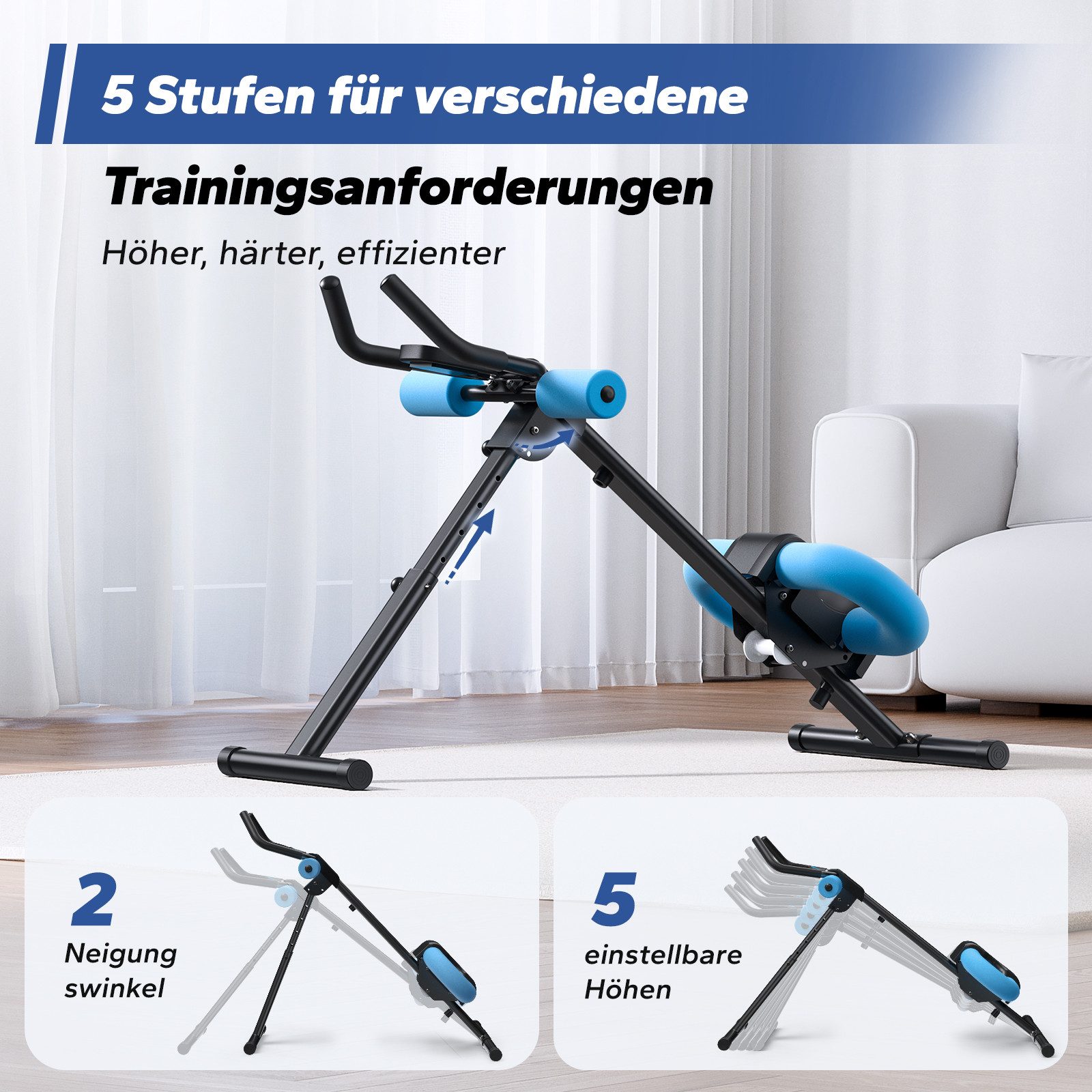 MERACH Bauchtrainer Multifunktionale Bauchtrainer für Zuhause, Bauchmuskeltrainer (LCD-Display, einstellbare Schwierigkeitsstufen, Glattes Gleiten, 5 Höheneinst – Bild 2 von 5