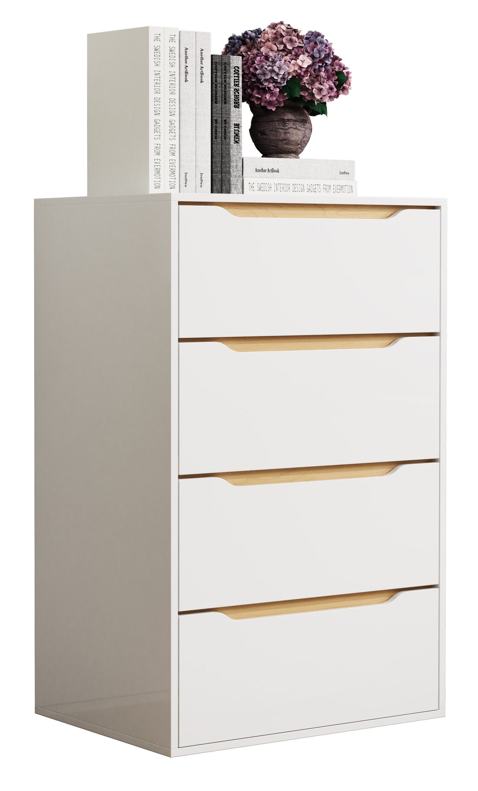 VCM Kommode Malira Anrichte B. 65 x T. 48 x H. 102 cm, Holz Kommode, Sideboard mit Schubladen, Nachttisch, Anrichte, 4 Fächer