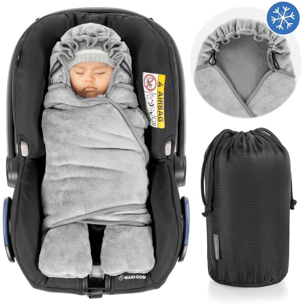 Zamboo Fußsack Grau, Baby Winter Einschlagdecke mit Füßen - gefütterte  Decke für Babyschale / Maxi Cosi und Kinderwagen Babywanne - mit Kapuze und  Tasche