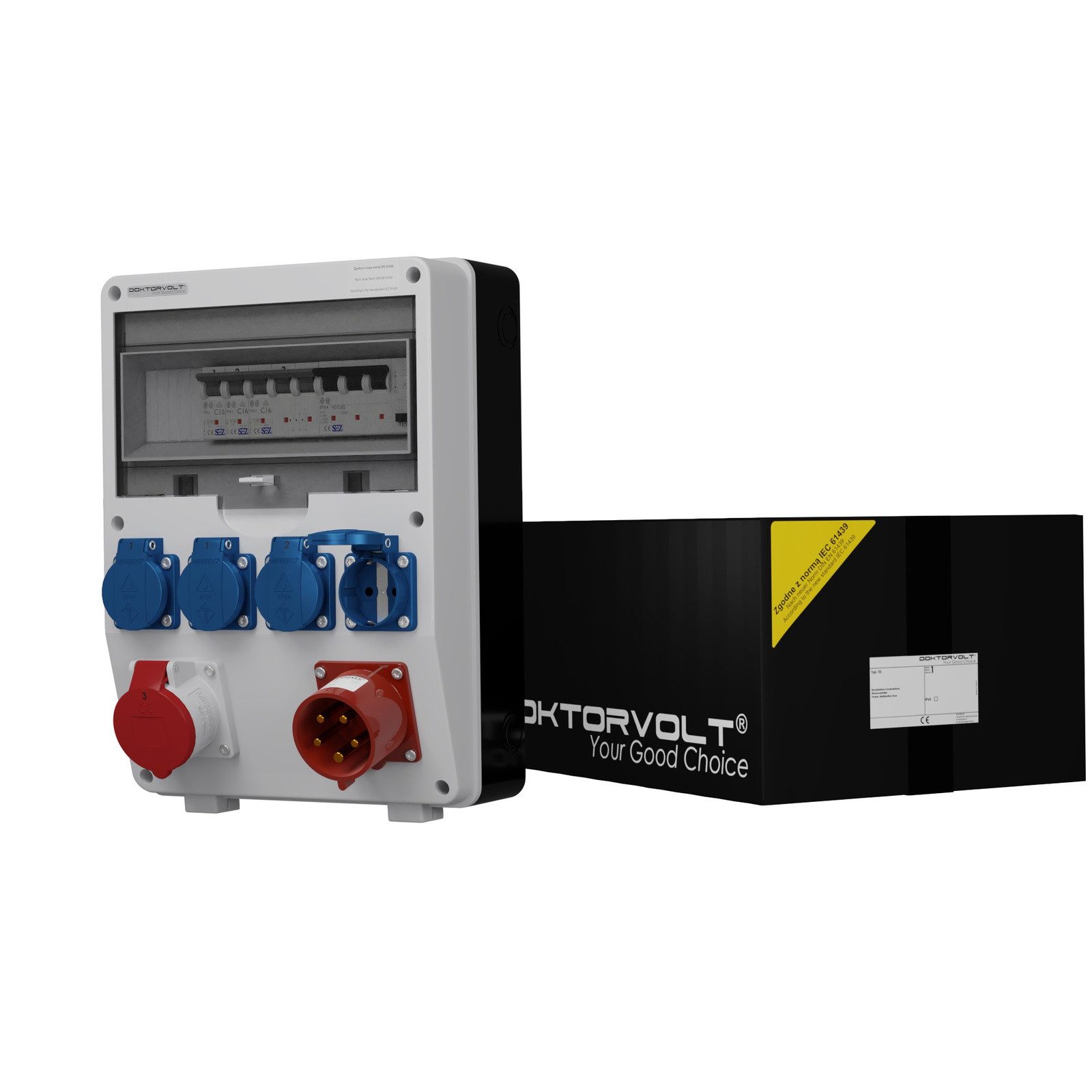 Doktorvolt Stromverteiler TD-S/FI 1x16A 4x230V mit 32A Anbaustecker Розеткиverteiler