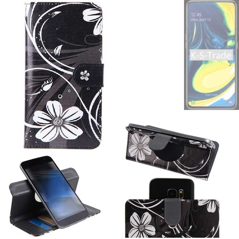 K-S-Trade Handyhülle für Samsung Galaxy A80, Schutzhülle Handyhülle Hülle 360° Wallet Case ''Flowers''