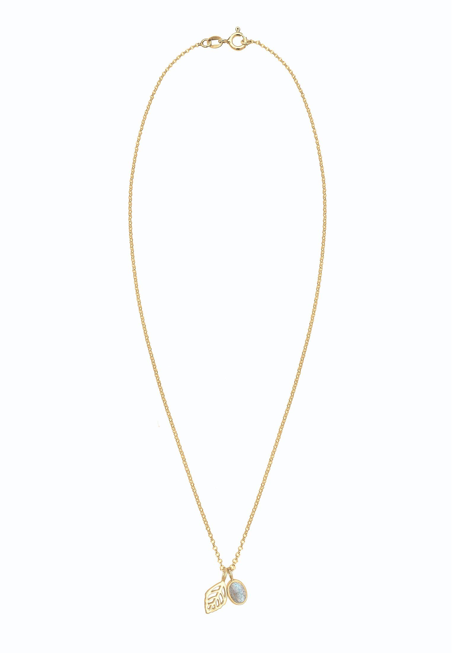 Elli Collierkettchen Erbskette Blatt und Labradorit Edelstein 925 Sterling Silber
