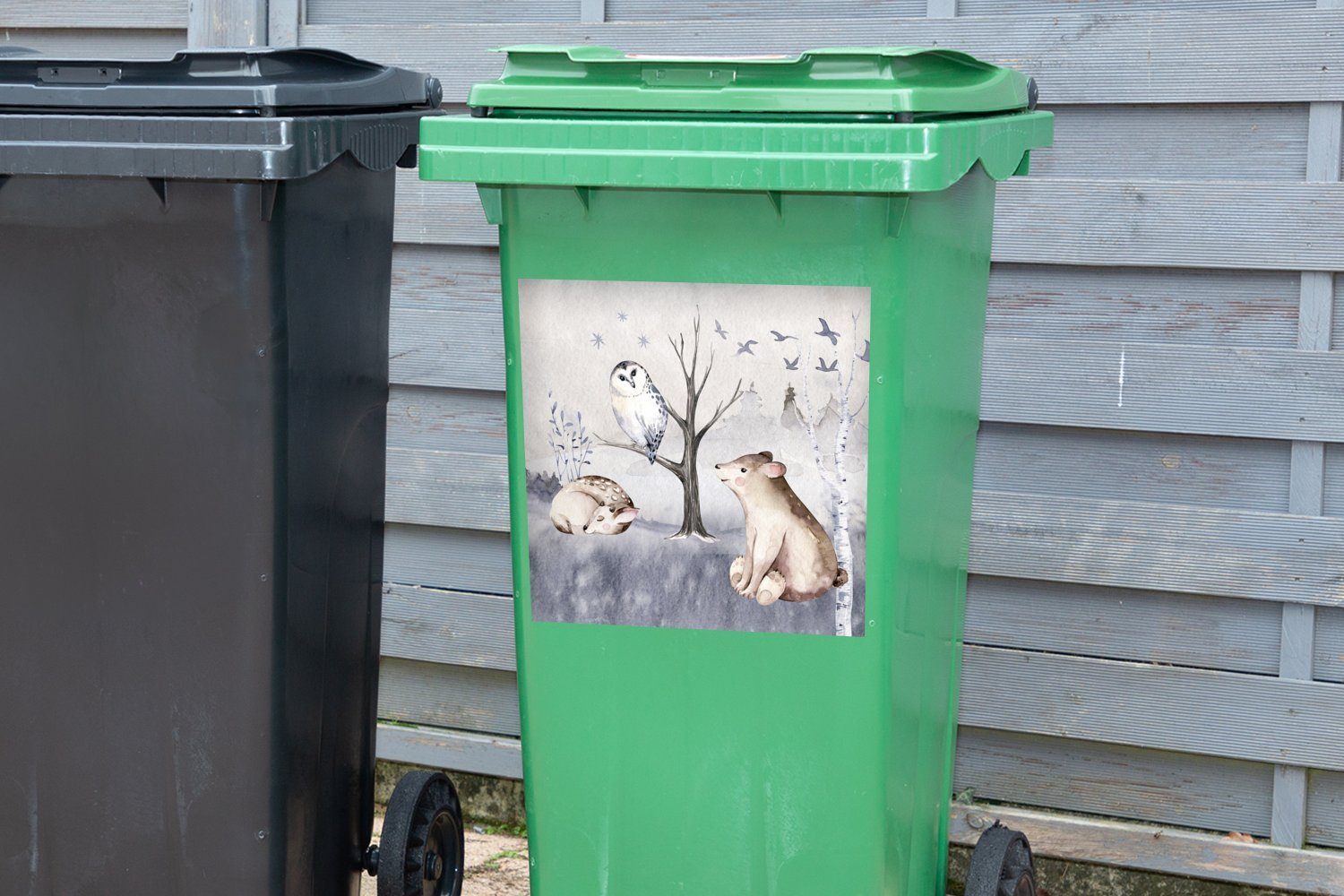 MuchoWow Wandsticker Tiere - Winter Hirsche Container, Mülleimer-aufkleber, St), Sticker, (1 Abfalbehälter - Mülltonne