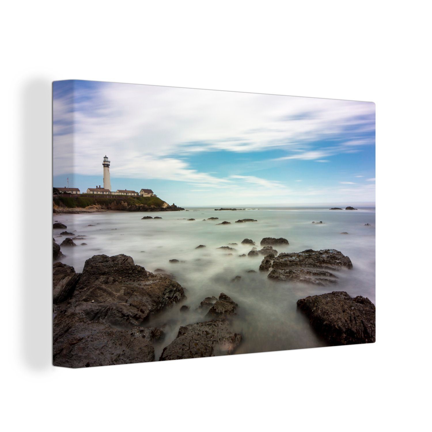 OneMillionCanvasses® Leinwandbild Wellen schlagen an den felsigen Strand von Santa Cruz, Kalifornien, (1 St), Wandbild Leinwandbilder, Aufhängefertig, Wanddeko, 30x20 cm