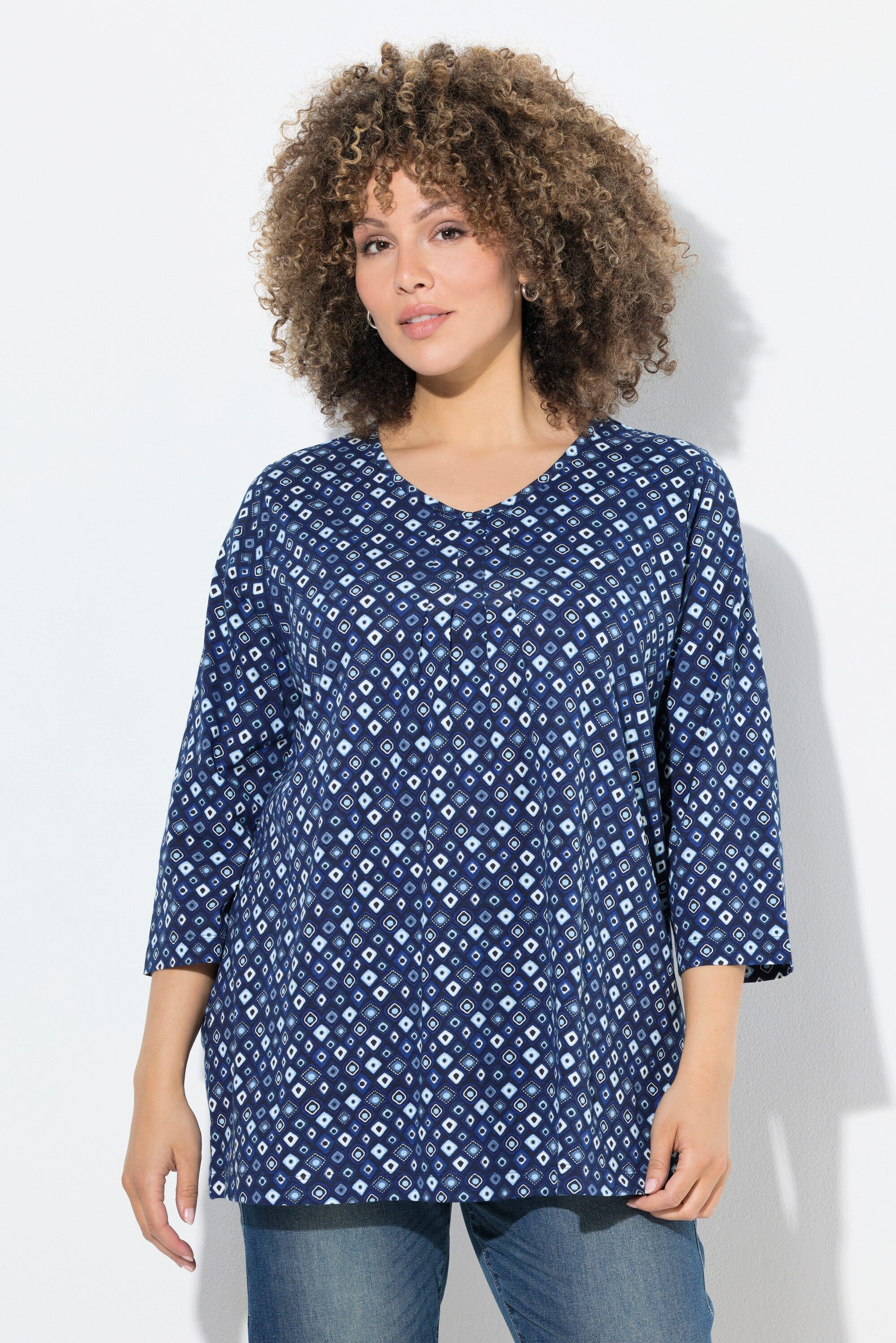 Ulla Popken T-Shirt Shirt grafischer Druck A-Linie V-Ausschnitt günstig online kaufen