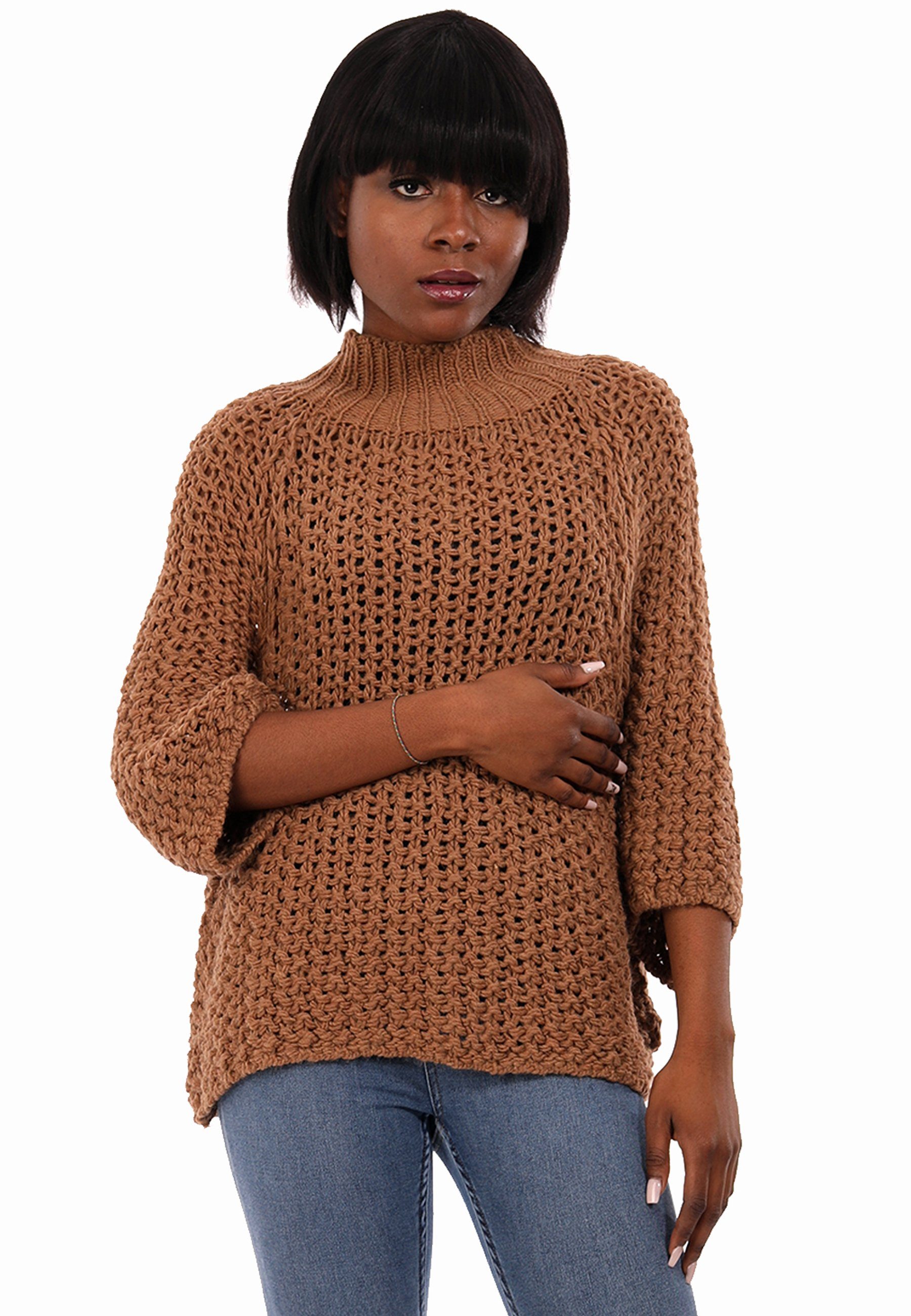 YC Fashion & Style Ajourpullover Lässiger 3/4-Arm Strickpullover im Oversize-Look – One Size (34–42) (1-tlg) in Unifarbe