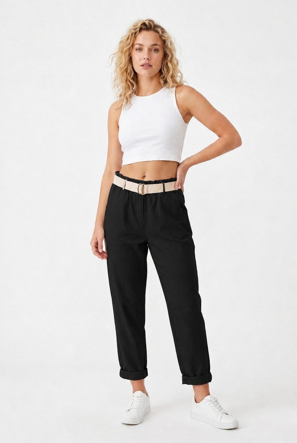 Kendindza Collection Stretch-Hose Damen Chino Hose Stretch mit Gürtel Stoffhose Damen elegant Loose Fit Weiches Material - Loose Fit - weiter geschnitten - Gürt – Bild 3 von 5