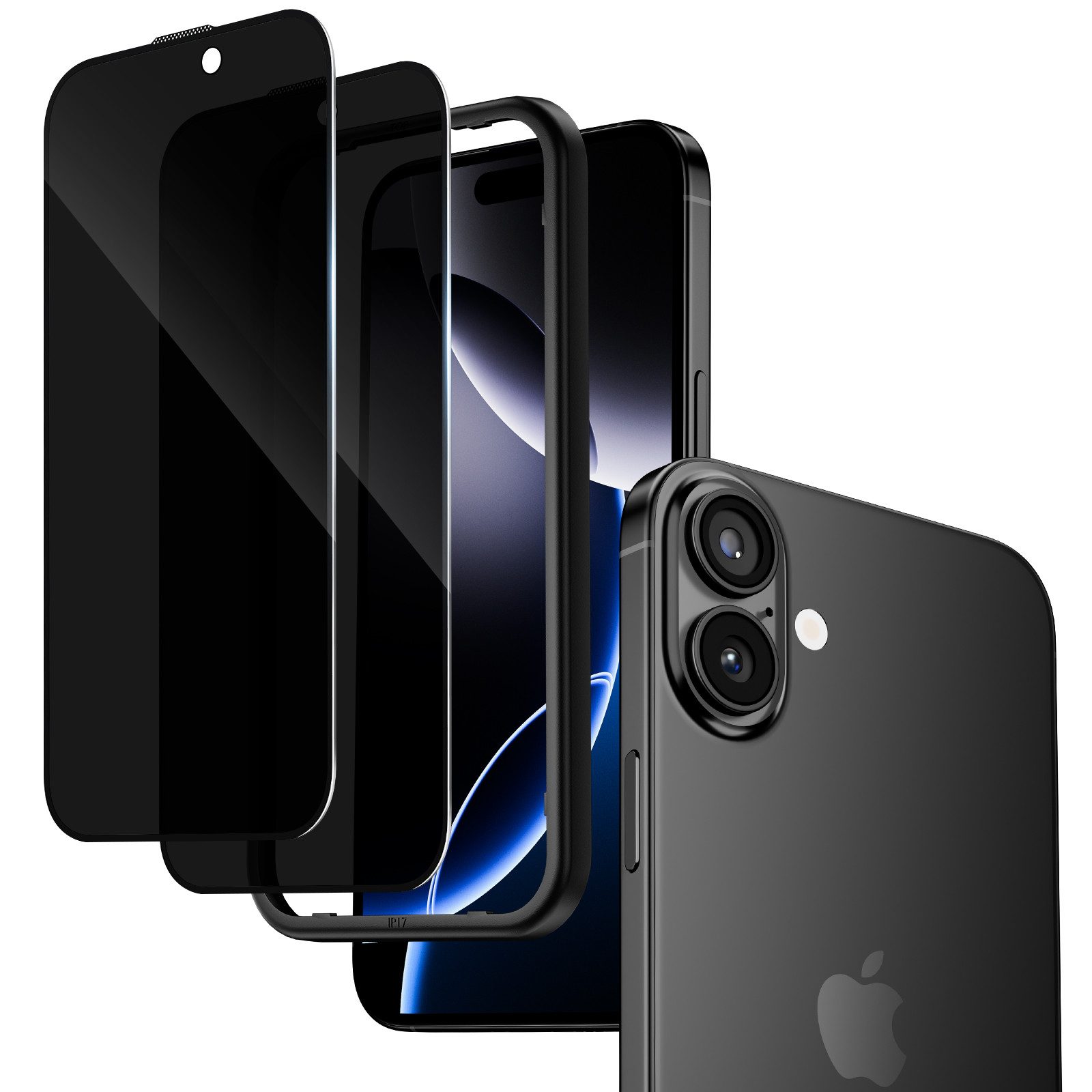 Sytifro Schutzfolie Sichtschutz Panzerglas, Privacy Schutzfolie, Blickschutz für, (iPhone 17 Pro Max/ iPhone 17 Pro/ iPhone 17 Air/ iPhone 17/ iPhone 16 Pro Max/ iPhone 16 Pro/ iPhone 16 Plus/ iPhone 16, 10H Displayschutz, Privacy Blickschutzfolie 28° Sichtschutz), 2 Privacy Glass + 1 Montagerahmen, Premium Panzerfolie