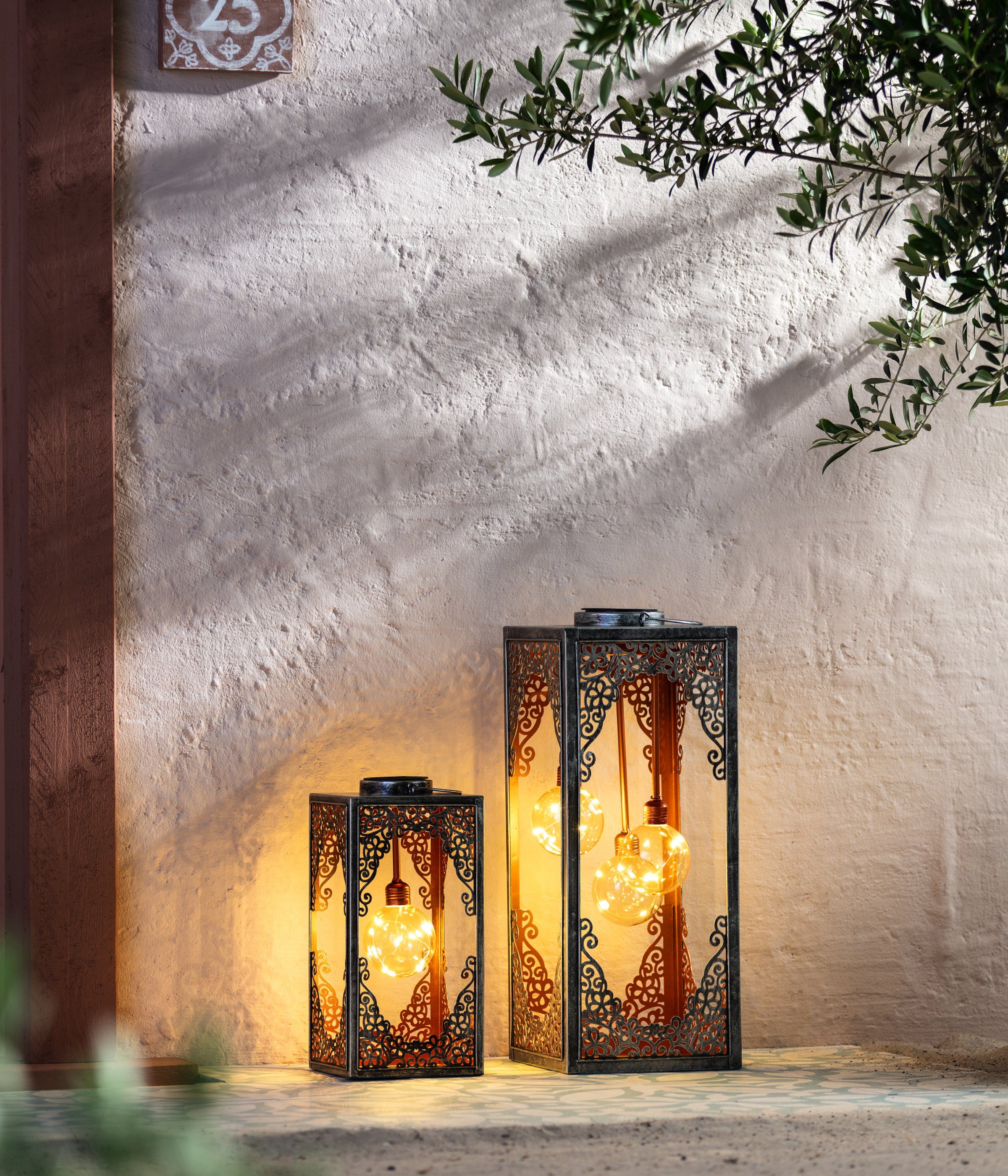 Ornamenten Warmweiß, Dehner verschiedene mit romantische LED-Laterne Solarleuchte Größen, Marsa, LED Metall, orientalischen Solar-Laterne