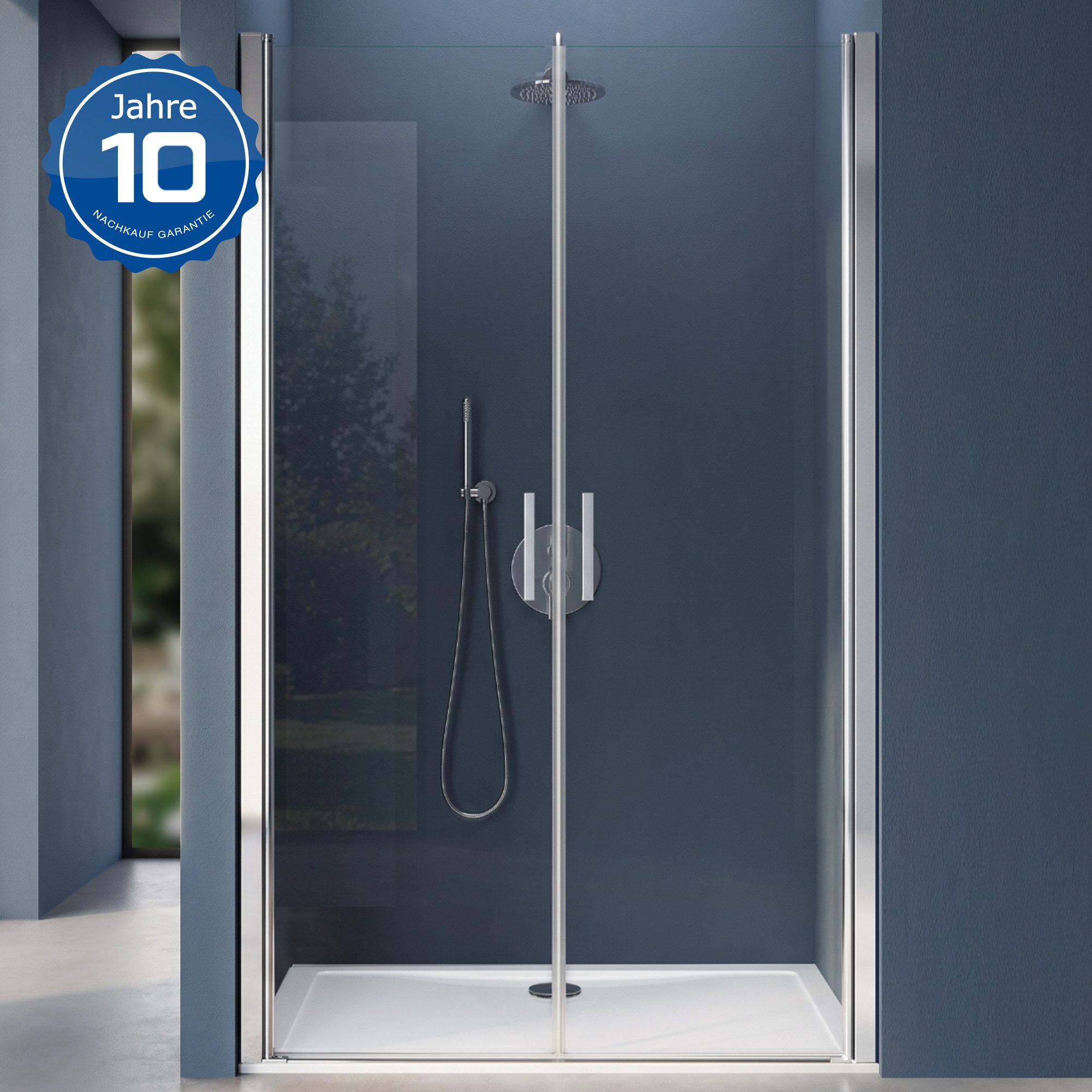 doporro Dusch-Drehtür Duschtür Nischentür 6mm ESG mit Nano-Beschichutng 195cm Teramo24, 80x195 cm, ESG, 25mm Verstellbereich, Beide Türen mit Hebe-/Senkmechanismus