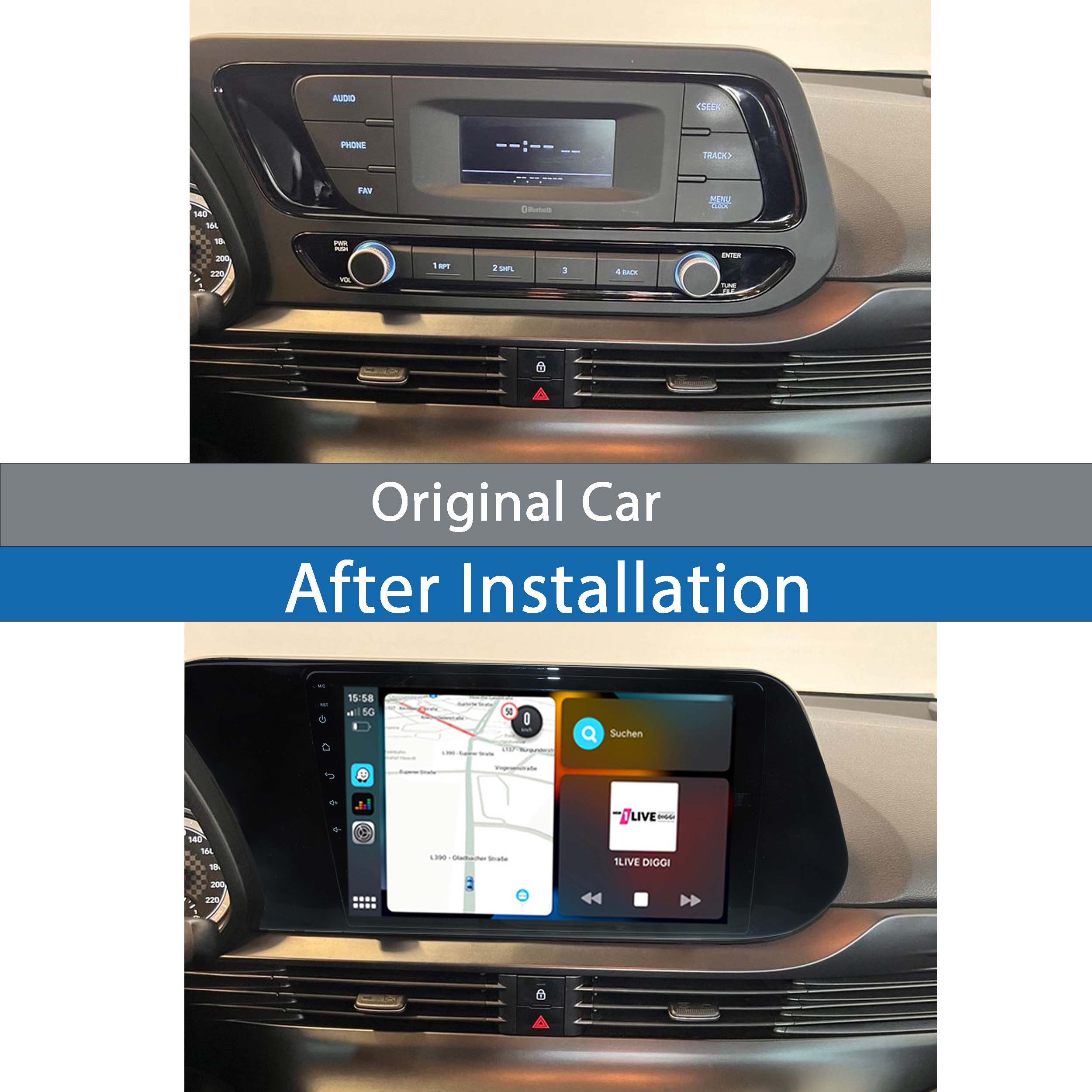 TAFFIO Für Hyundai i20 10" Touchscreen Android Autoradio GPS Navi CarPlay Einbau-Navigationsgerät
