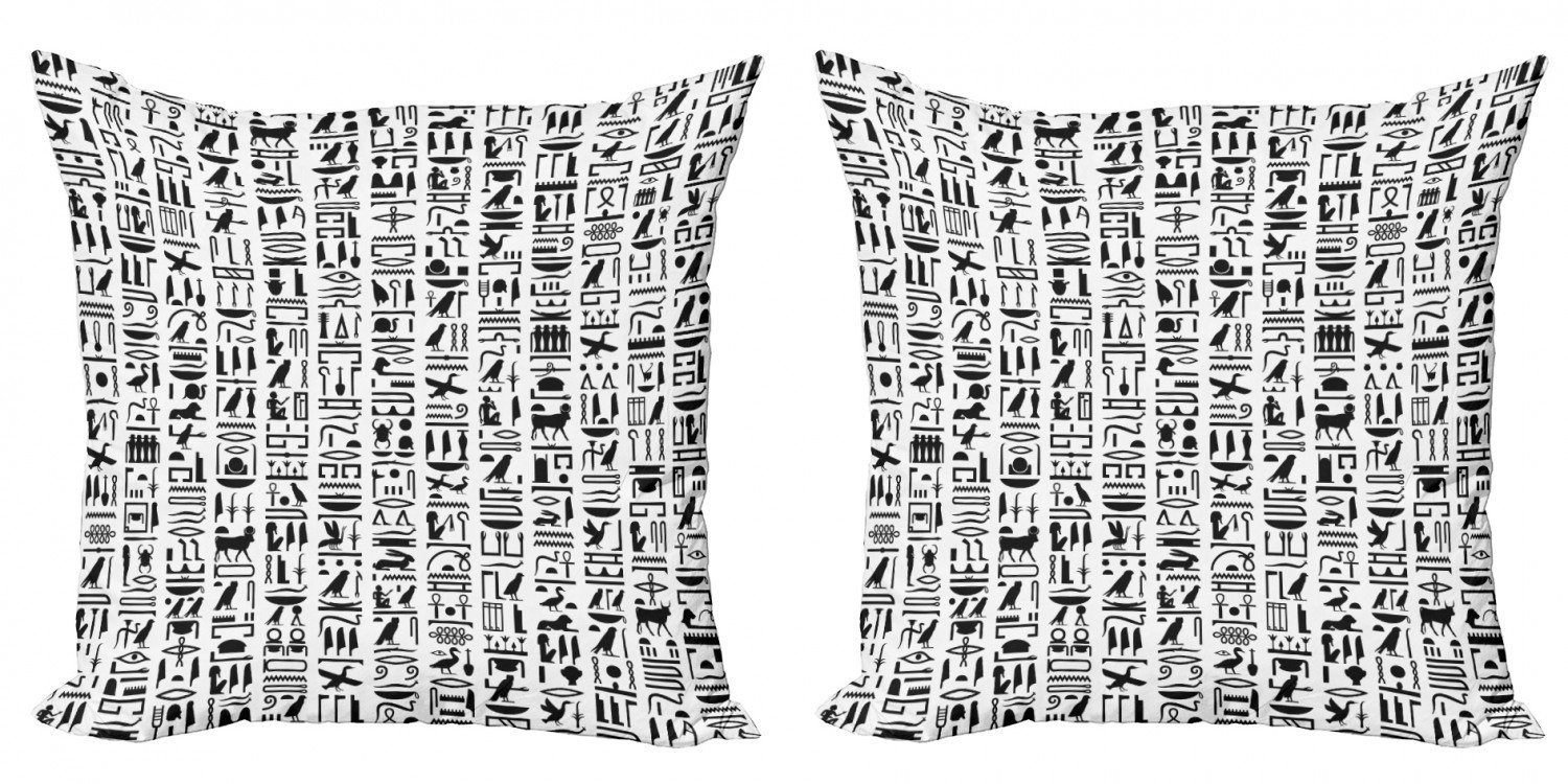 Doppelseitiger ägyptisch Modern (2 Kissenbezüge Digitaldruck, Accent Hieroglyphs monochrome Stück), Abakuhaus