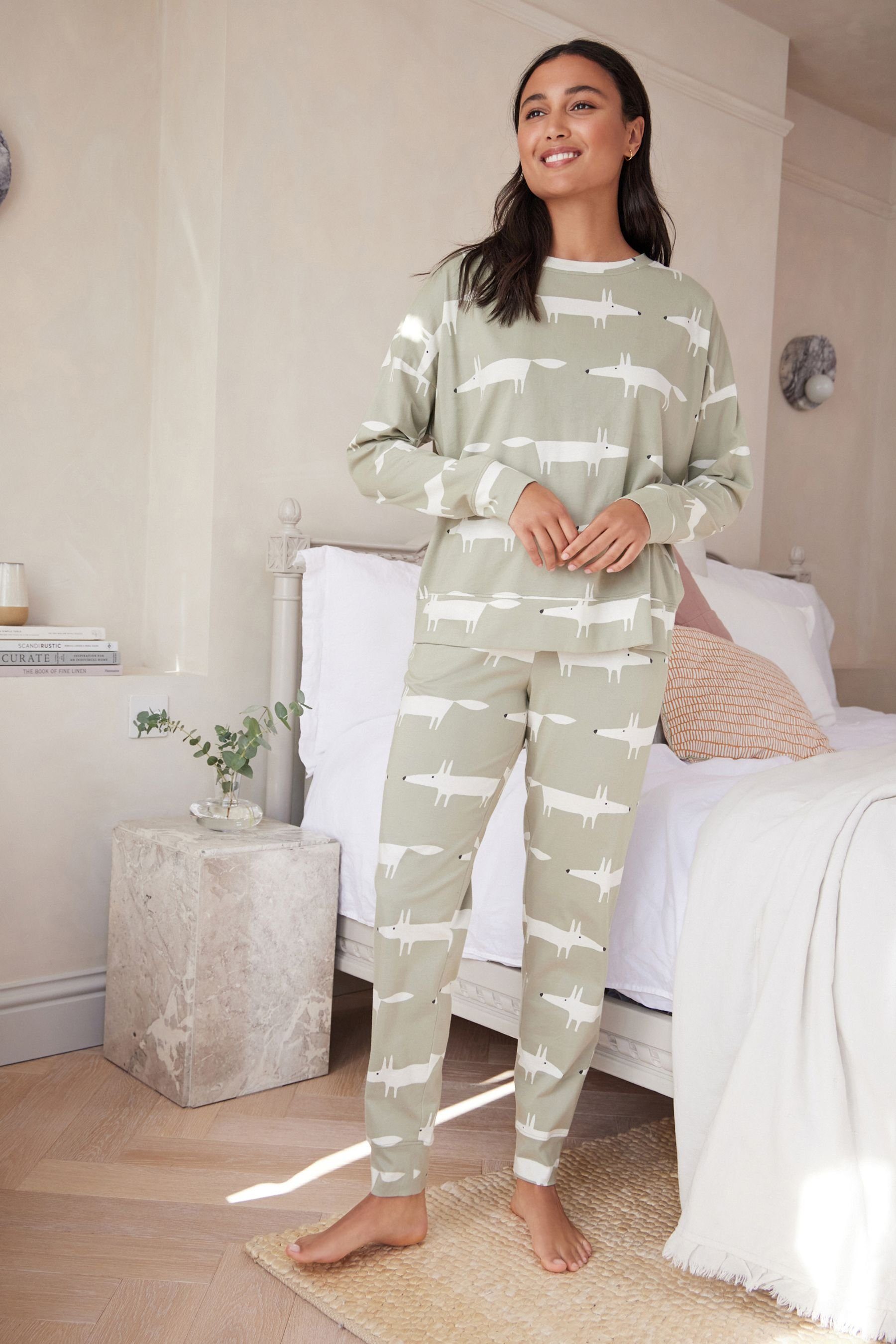 Next Pyjama Scion At Next Schlafanzug aus Baumwolljersey (2 tlg) Sage Green Mr Fox